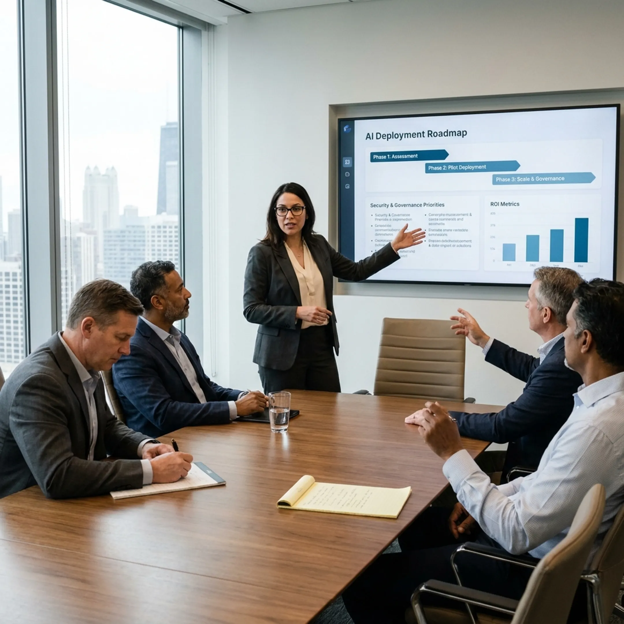 Consultant presenting an AI roadmap to executives