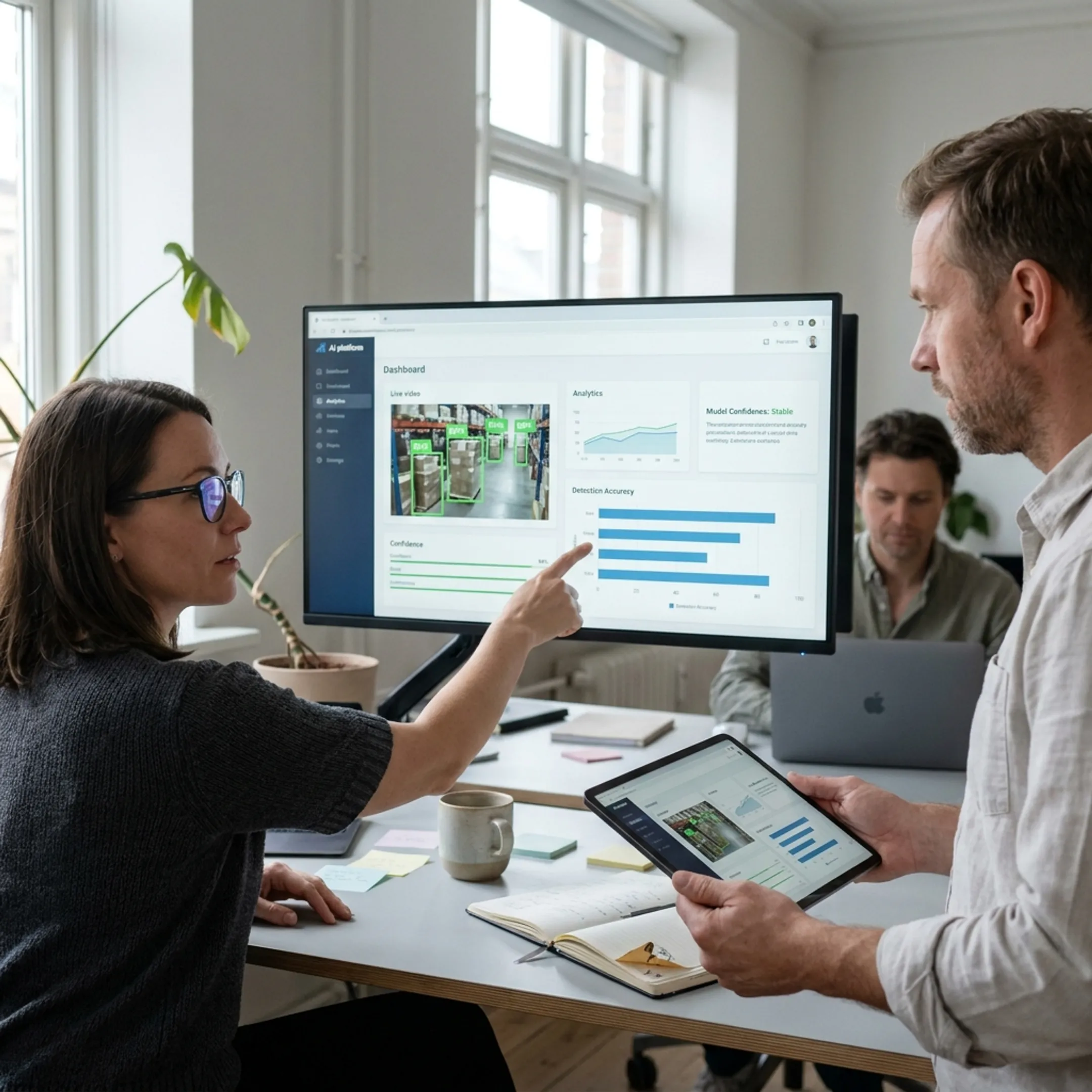 Team reviewing AI computer vision analytics