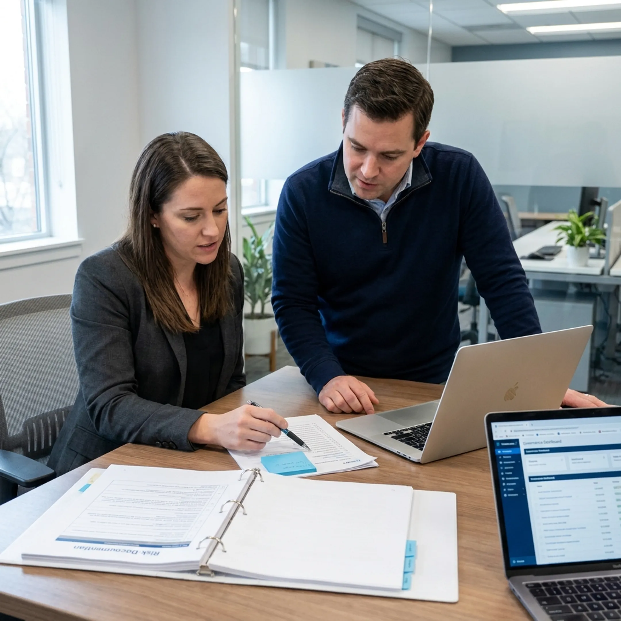 Consultants reviewing HIPAA compliance documents