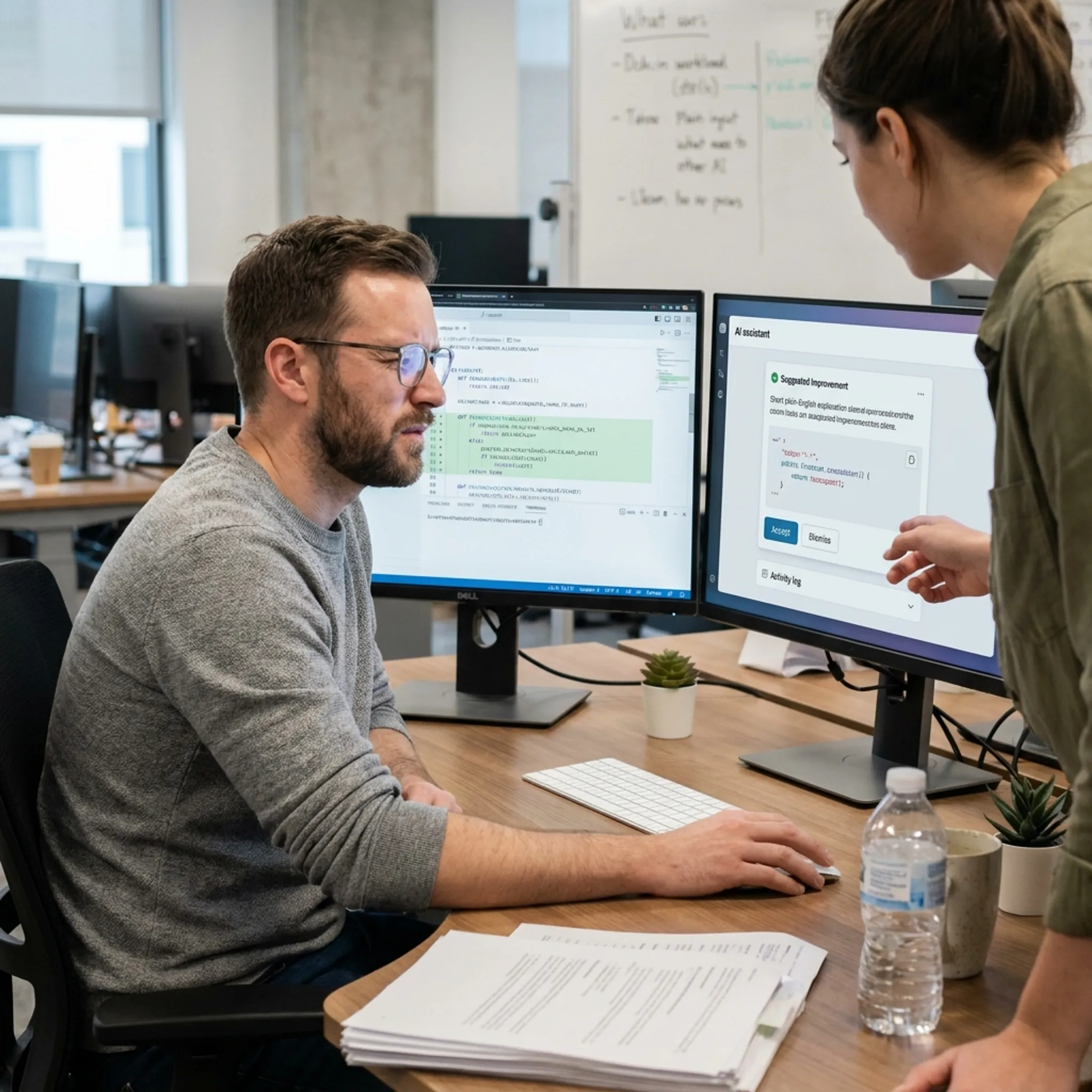 Developer collaborating with an AI coding assistant