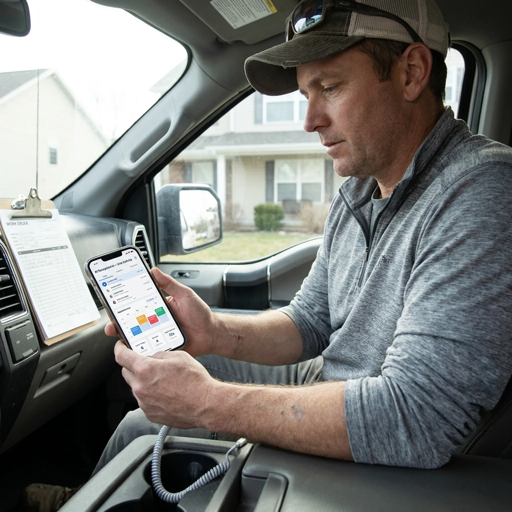 Contractor reviewing AI receptionist call details