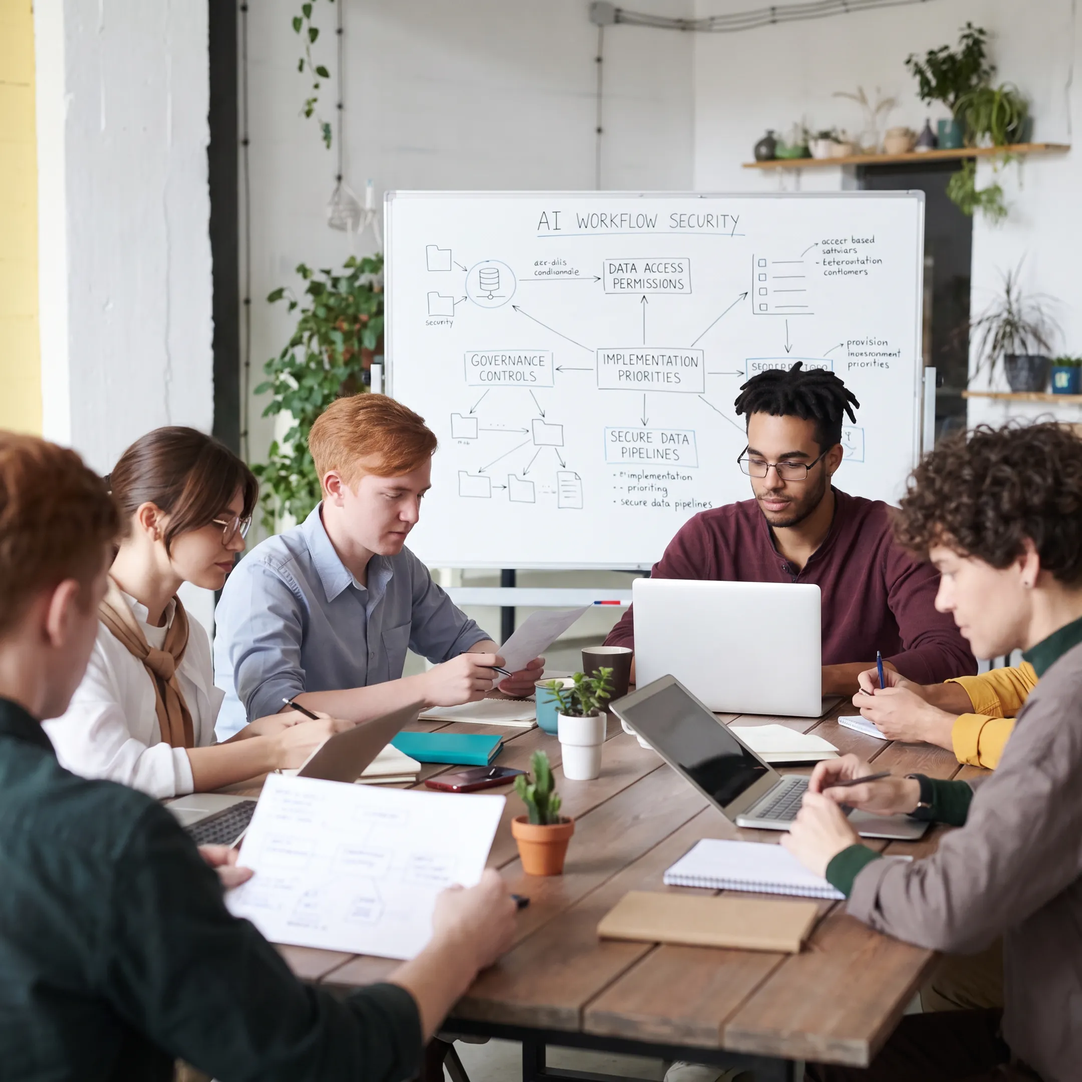 Team planning secure AI governance controls