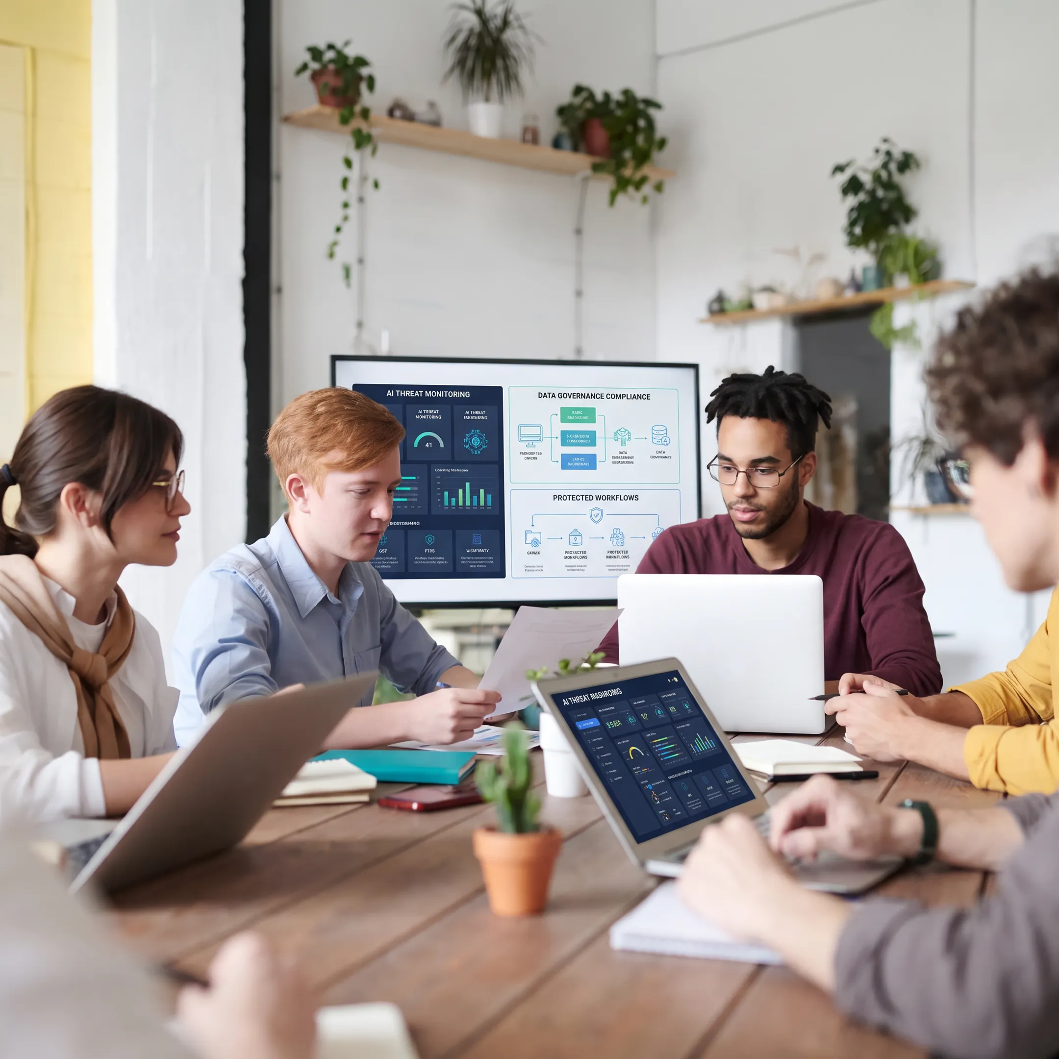 Consultants reviewing AI security controls