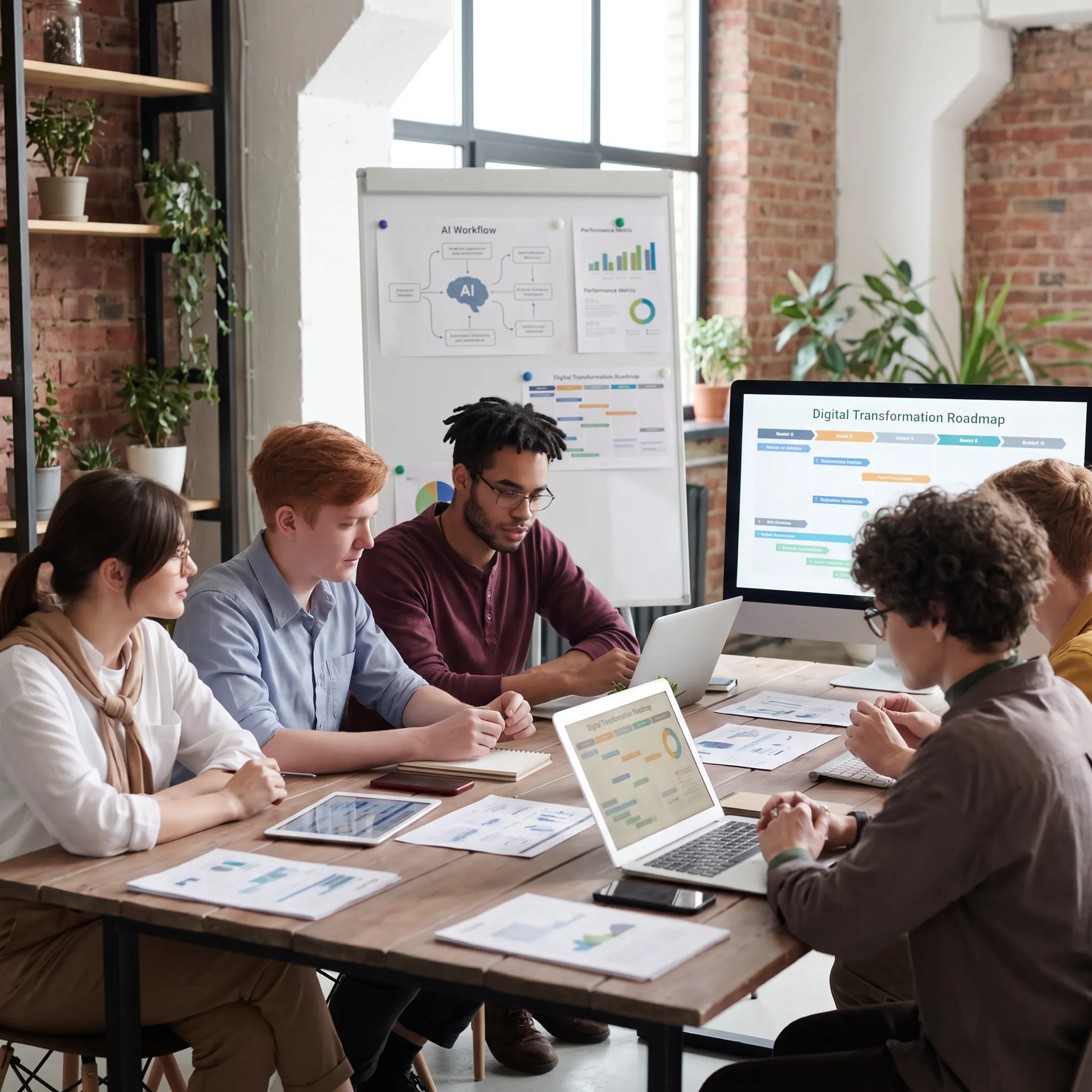 Consultants reviewing an AI transformation plan