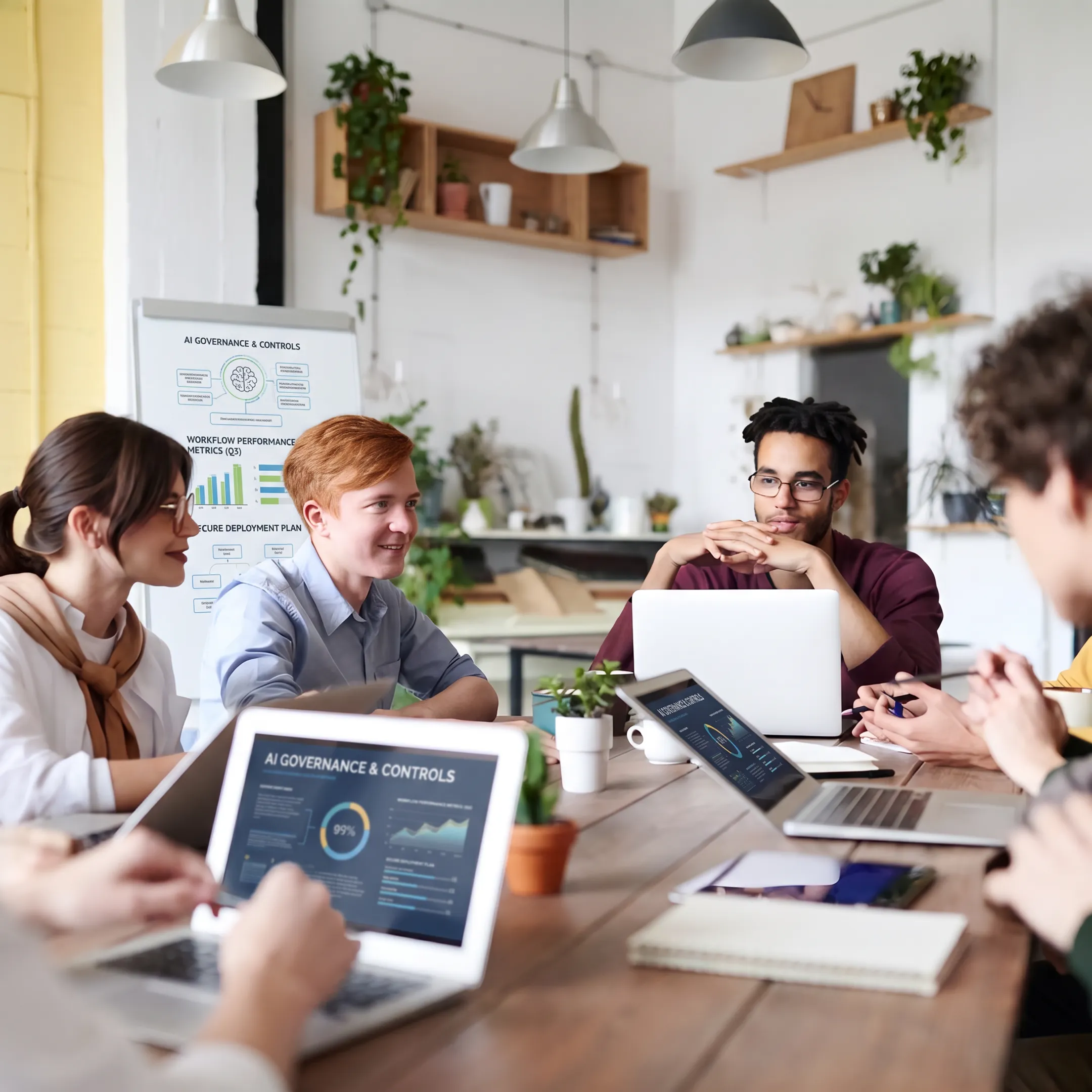 Executives reviewing an AI strategy dashboard