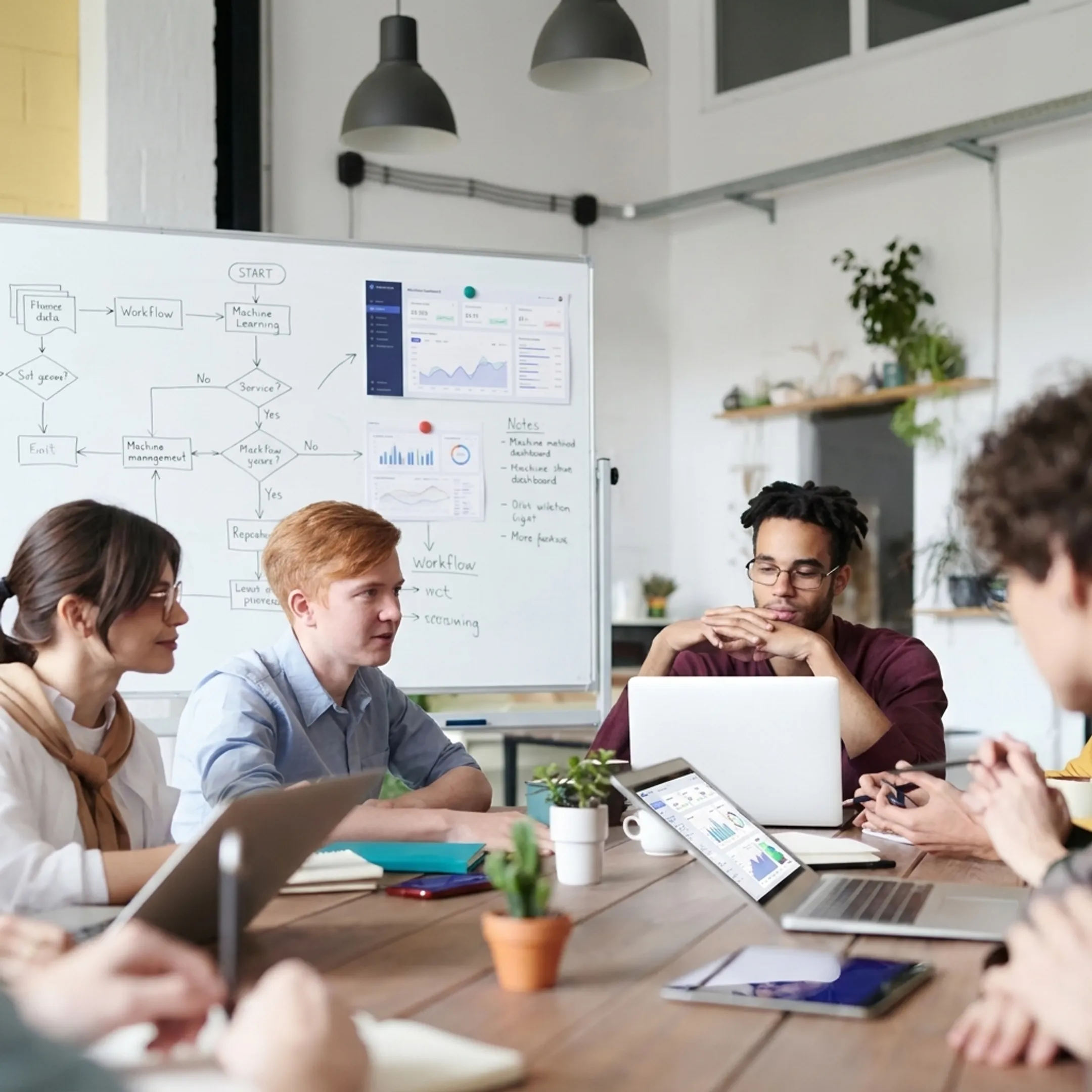 Team reviewing an AI workflow dashboard