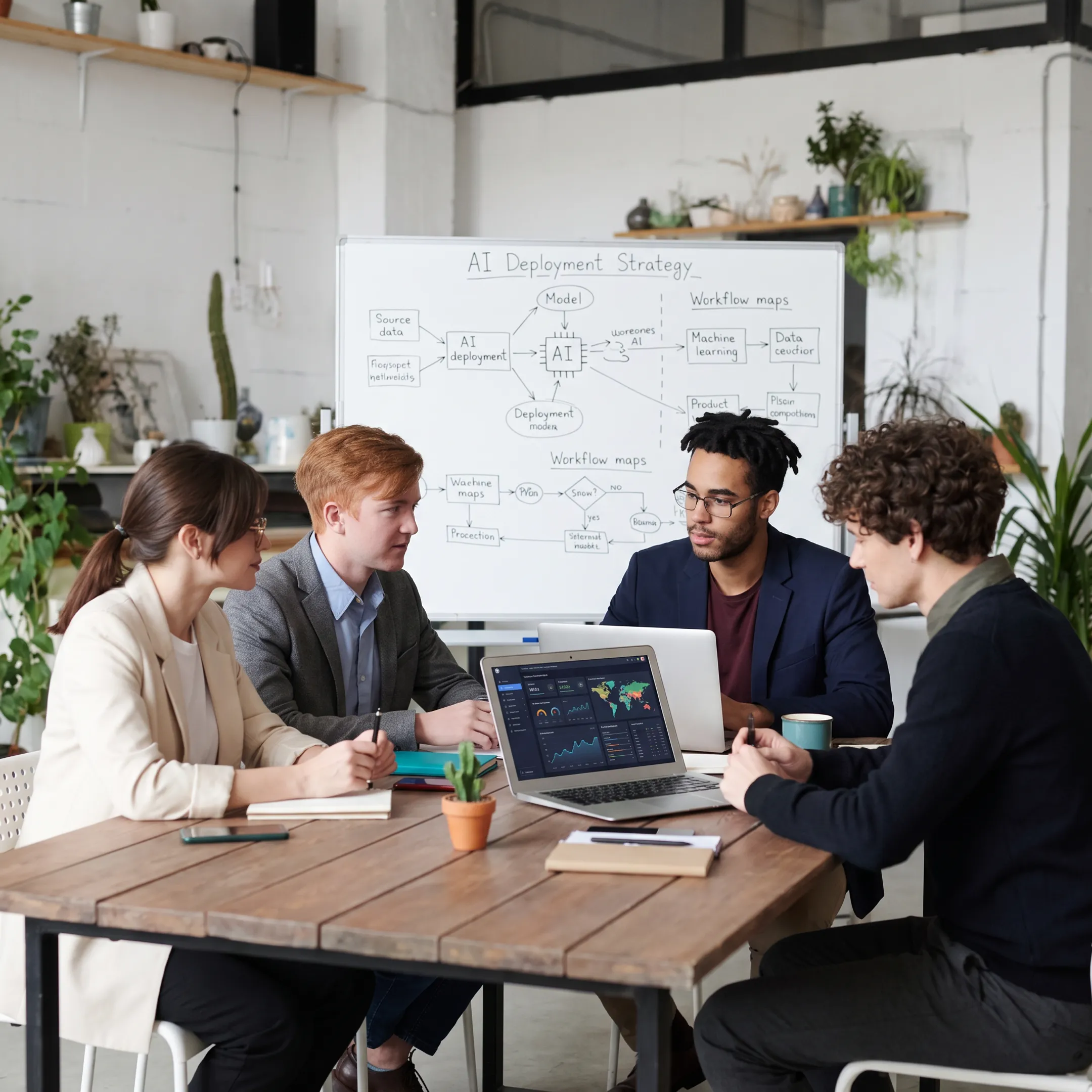 Consultants reviewing an AI implementation strategy