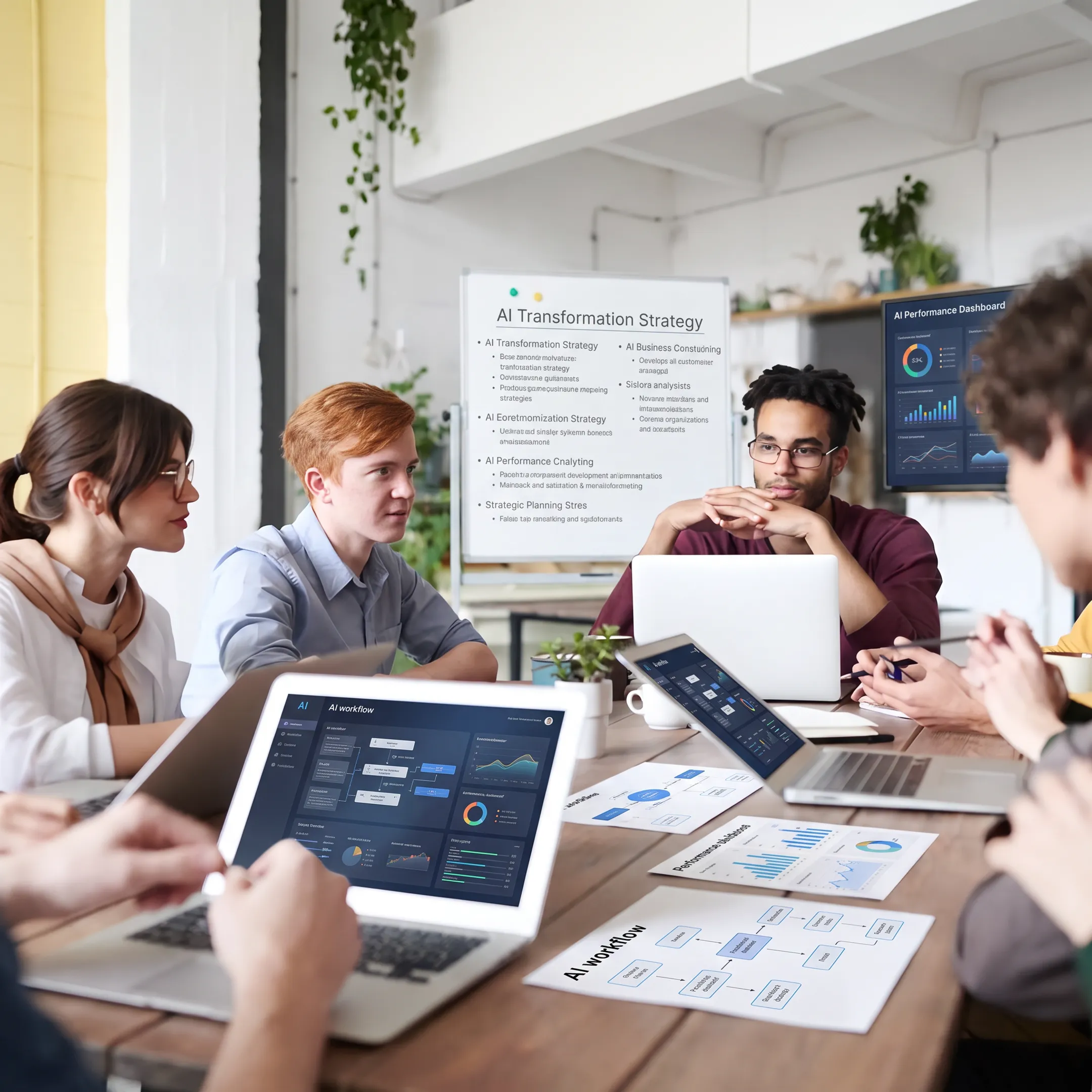 Consultants reviewing an AI transformation strategy
