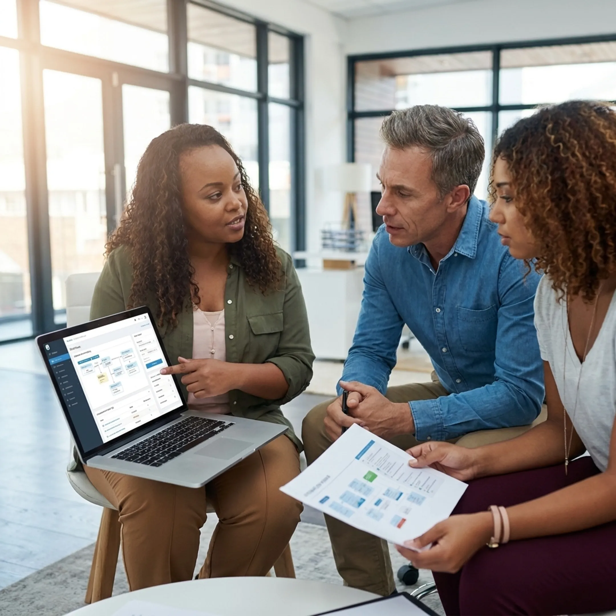 Consultant planning AI workflow automation with executives