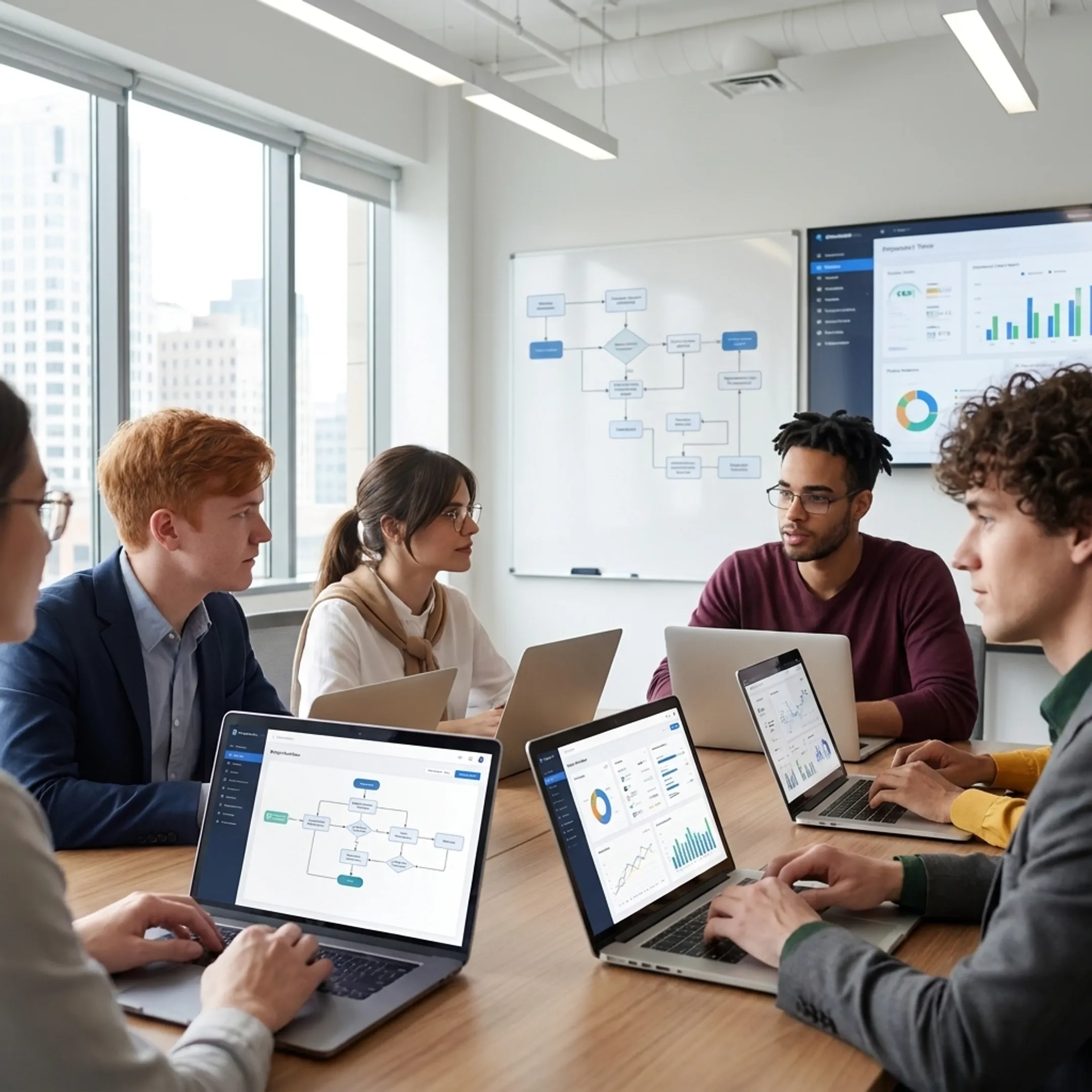 Business leaders reviewing an AI implementation plan