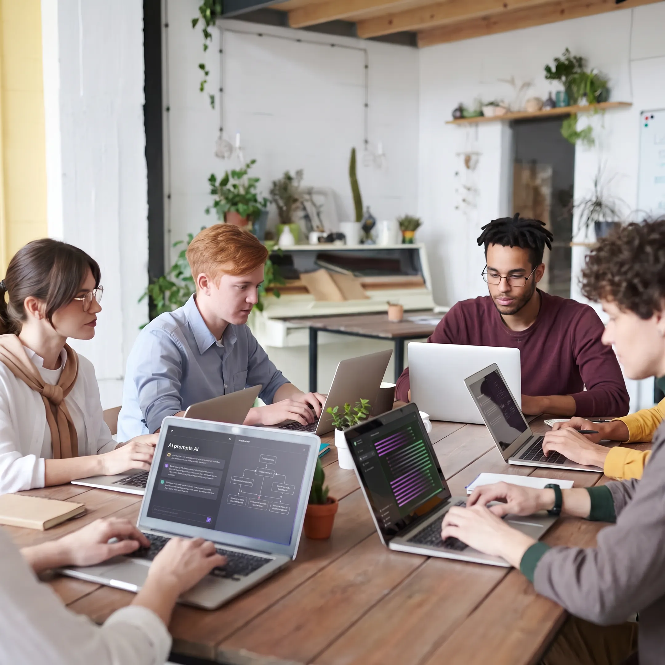 Business team learning practical AI tools together