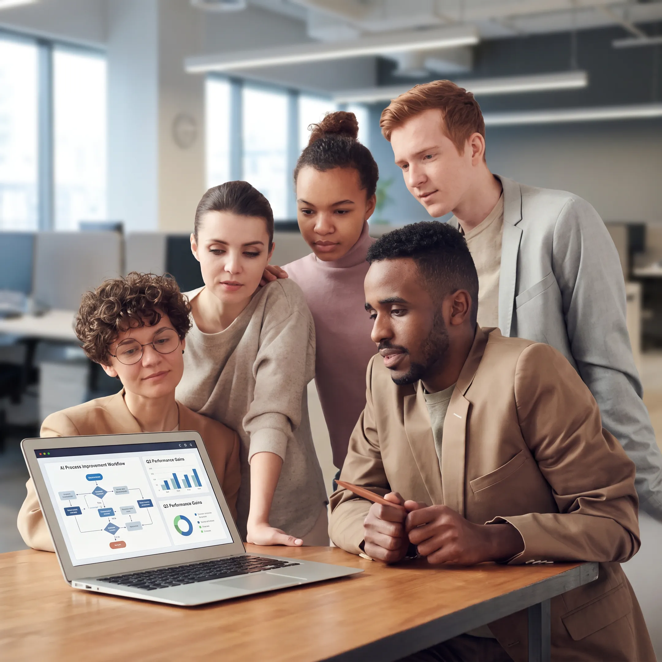 Consultants reviewing an AI-enabled business workflow