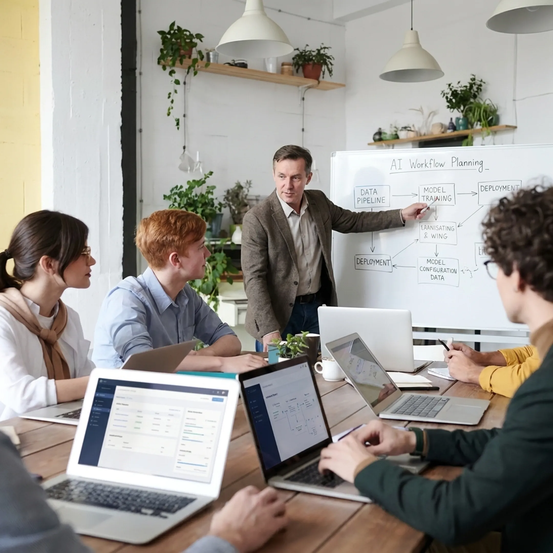 AI coach guiding a team through workflow planning