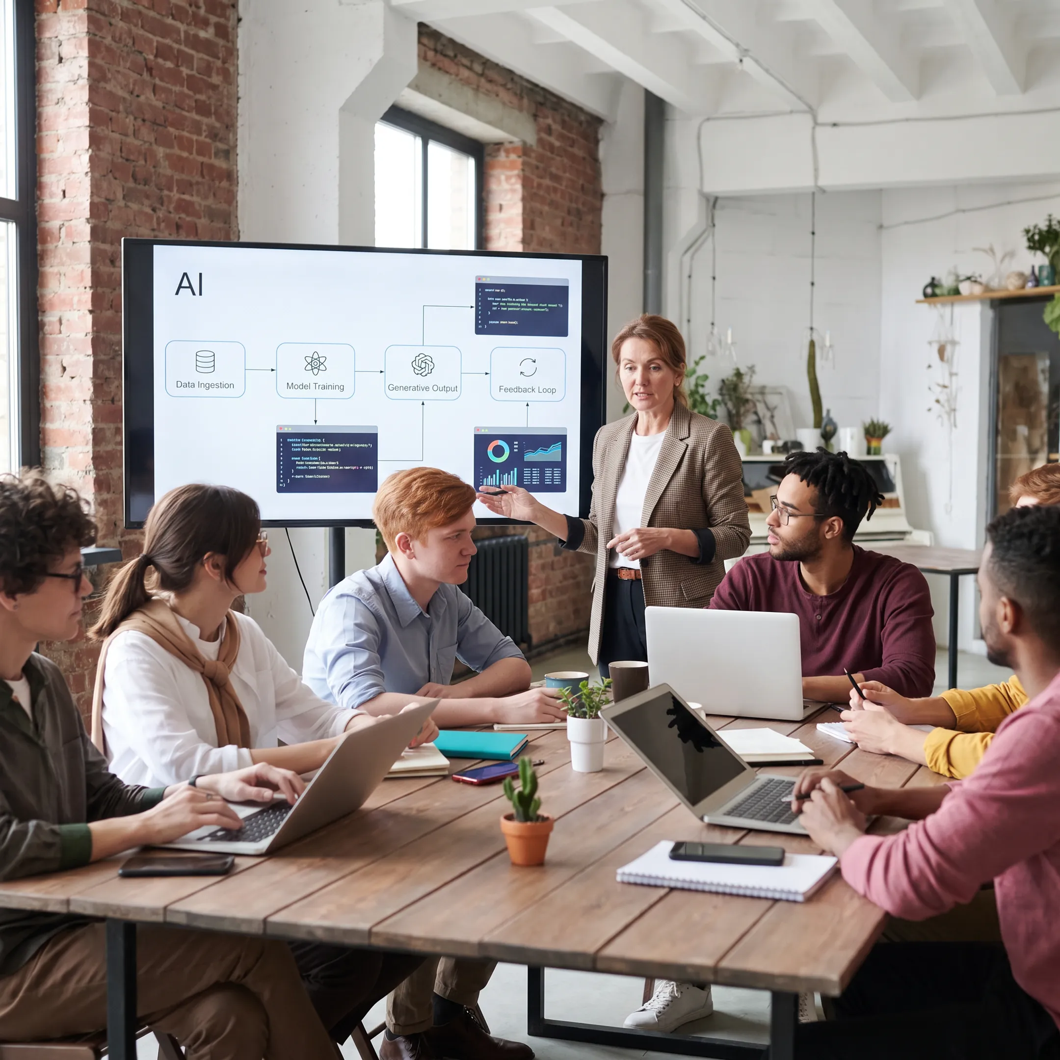 Business team participating in a practical AI training session
