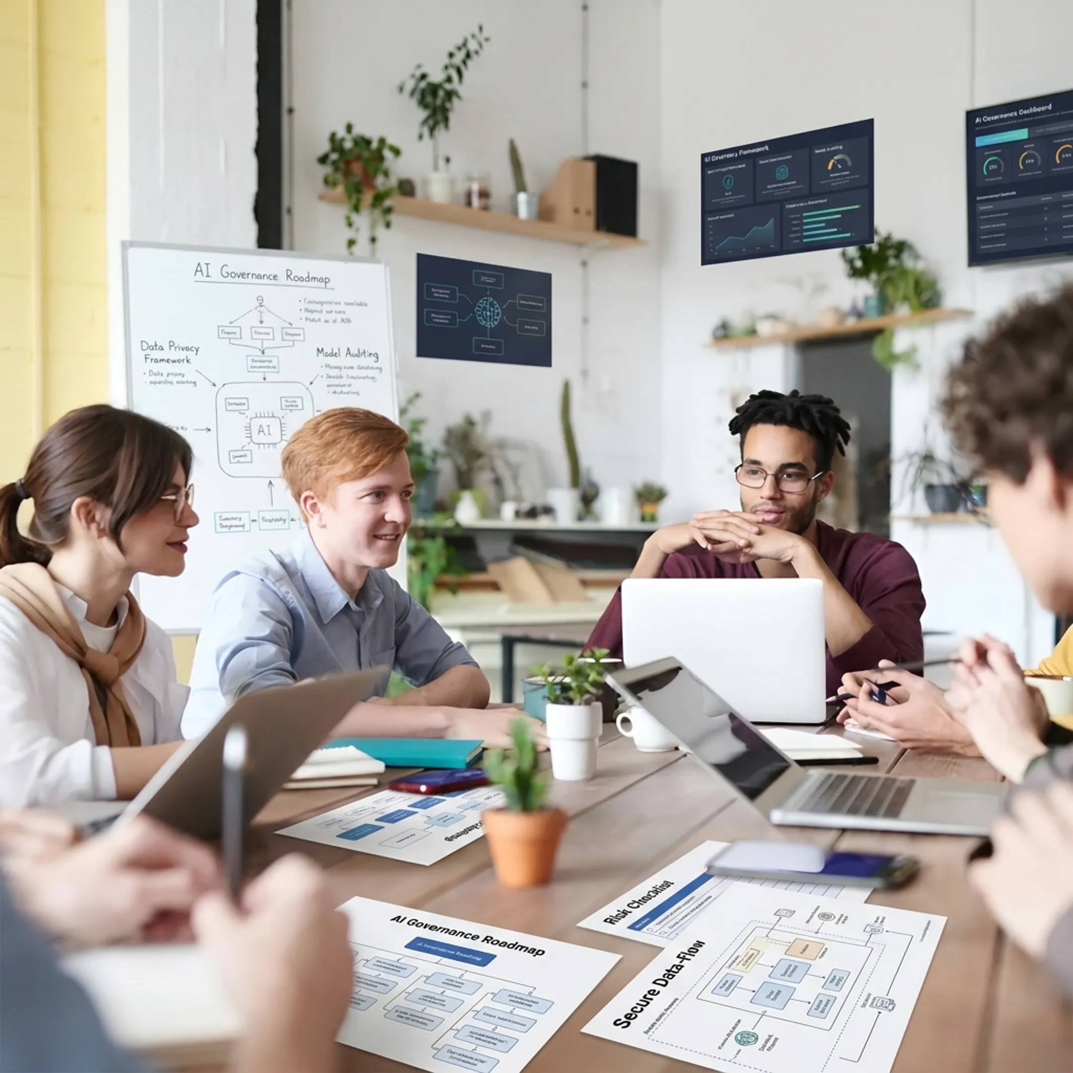Team planning AI governance strategy
