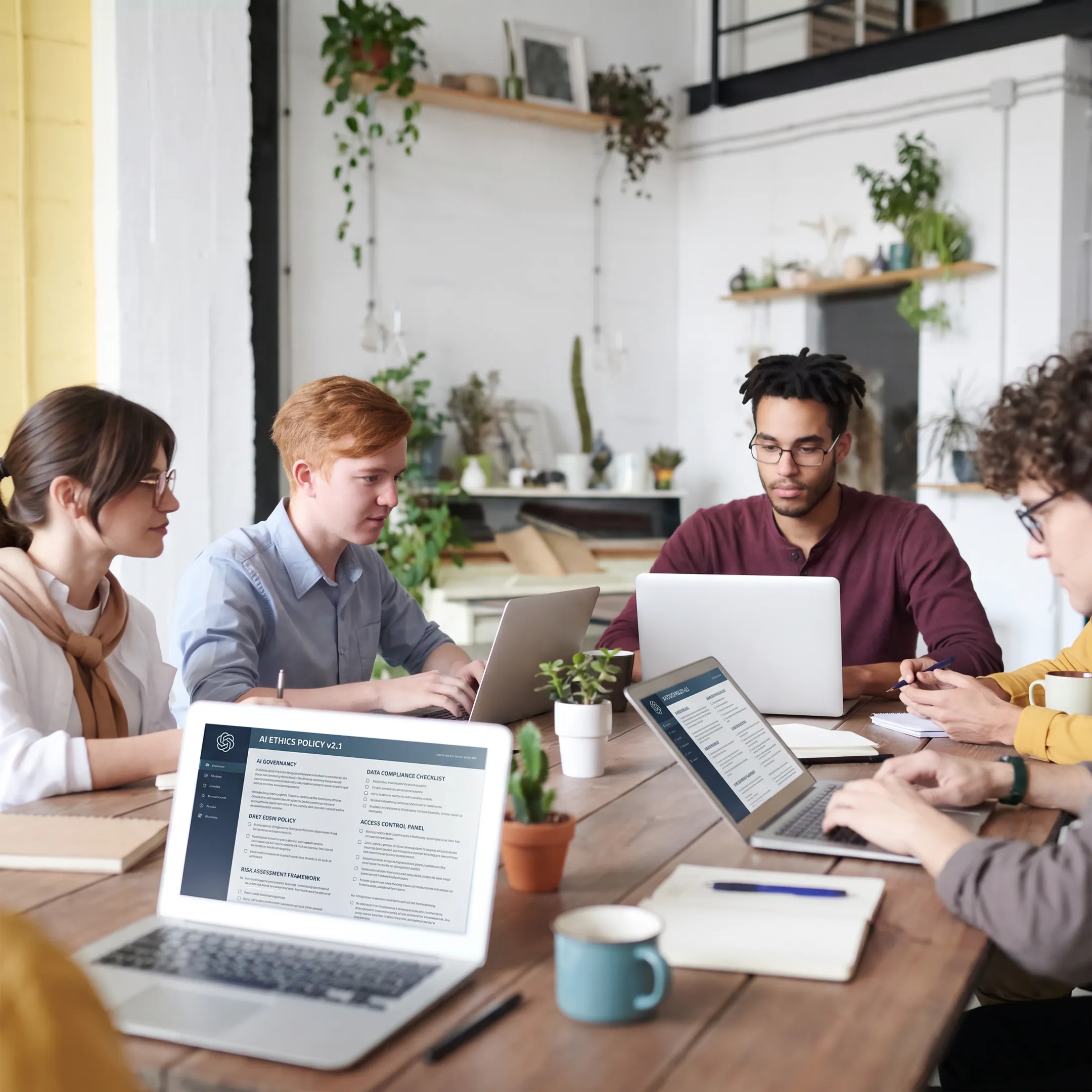 Consultants reviewing AI compliance controls