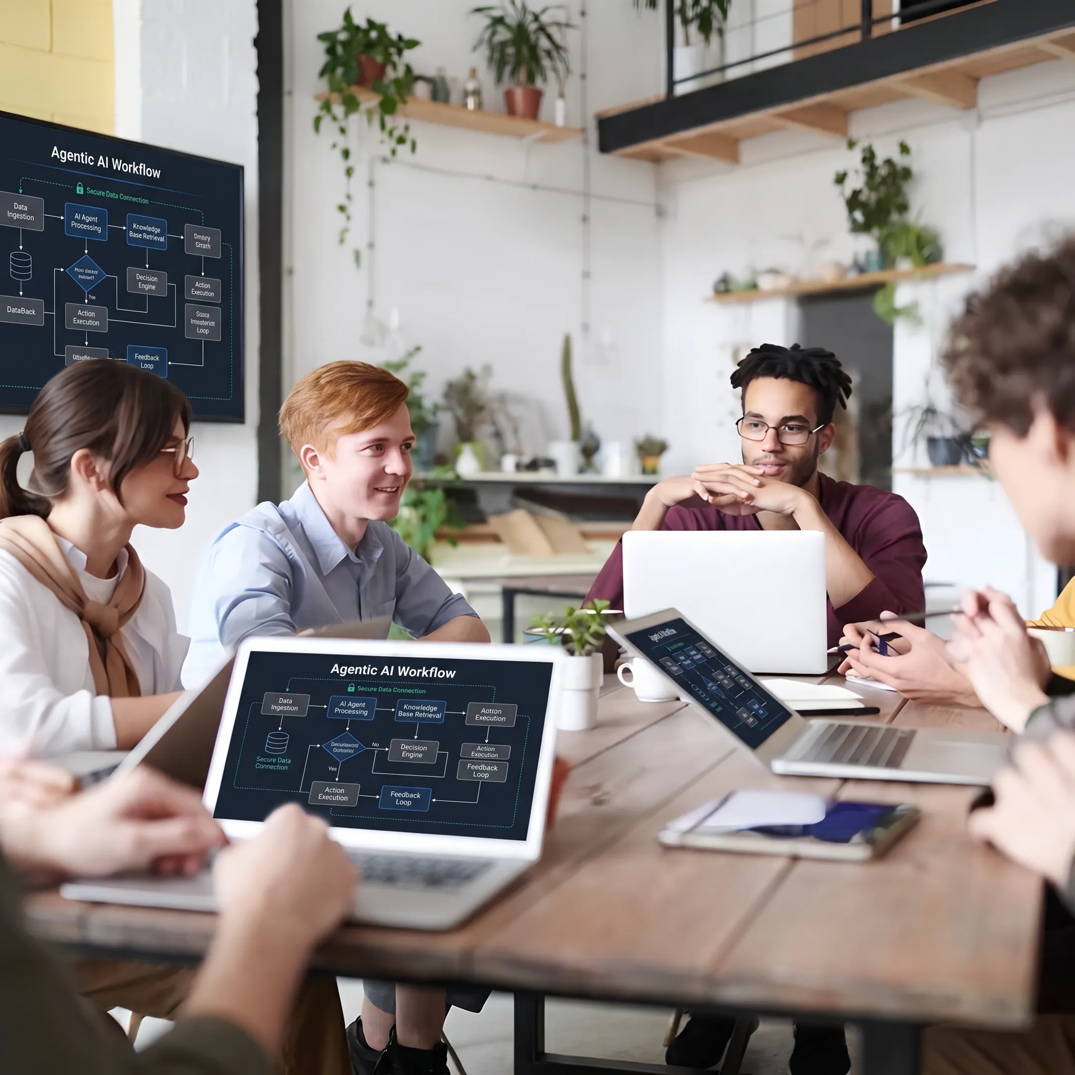 Team reviewing an AI agent workflow