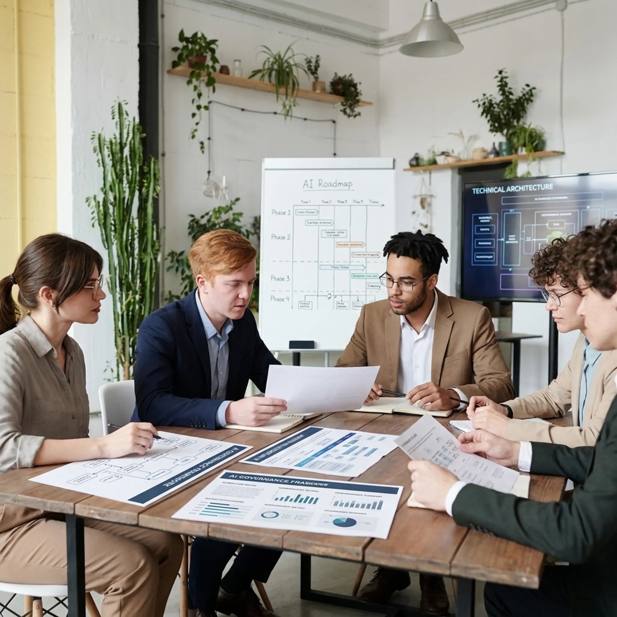Consultants mapping an AI deployment process