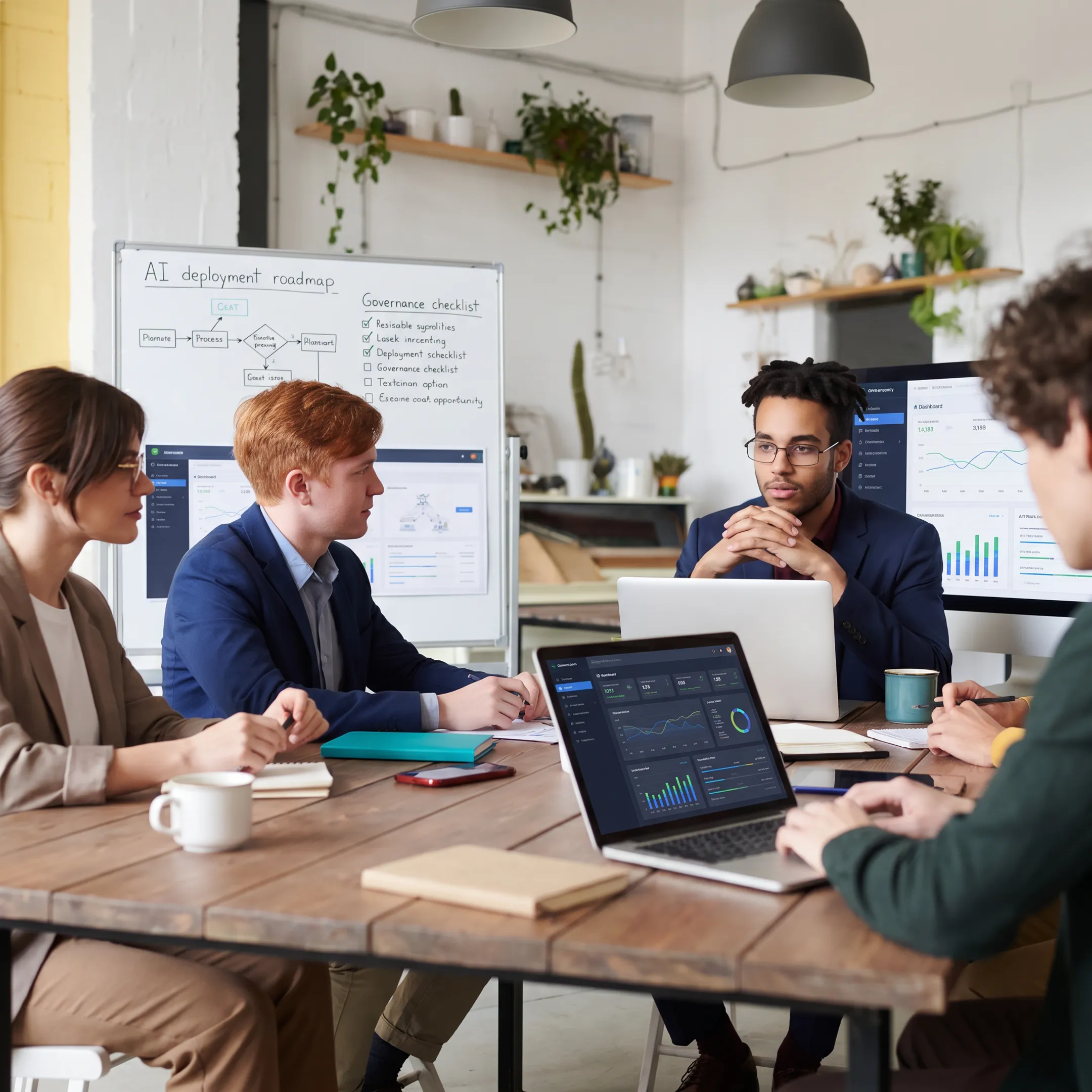 Leaders reviewing an AI transformation strategy