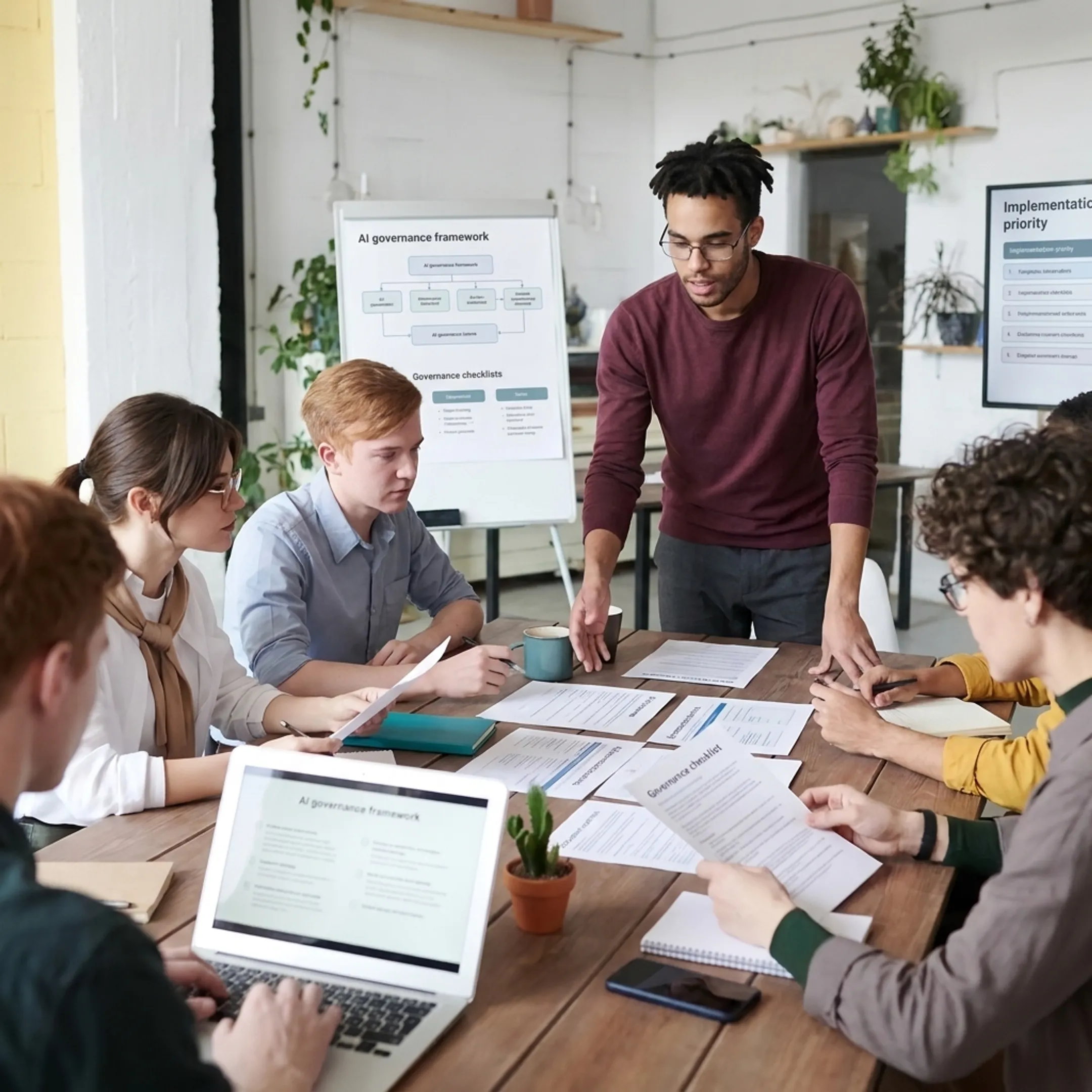 Consultant guiding leaders through AI governance framework