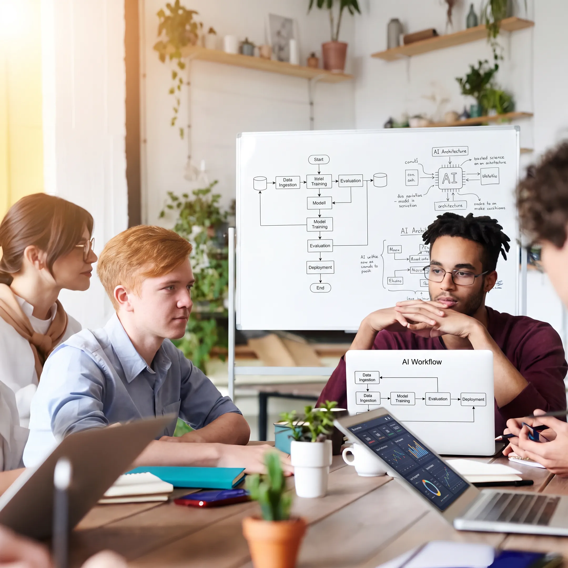 Consultants reviewing an AI implementation strategy