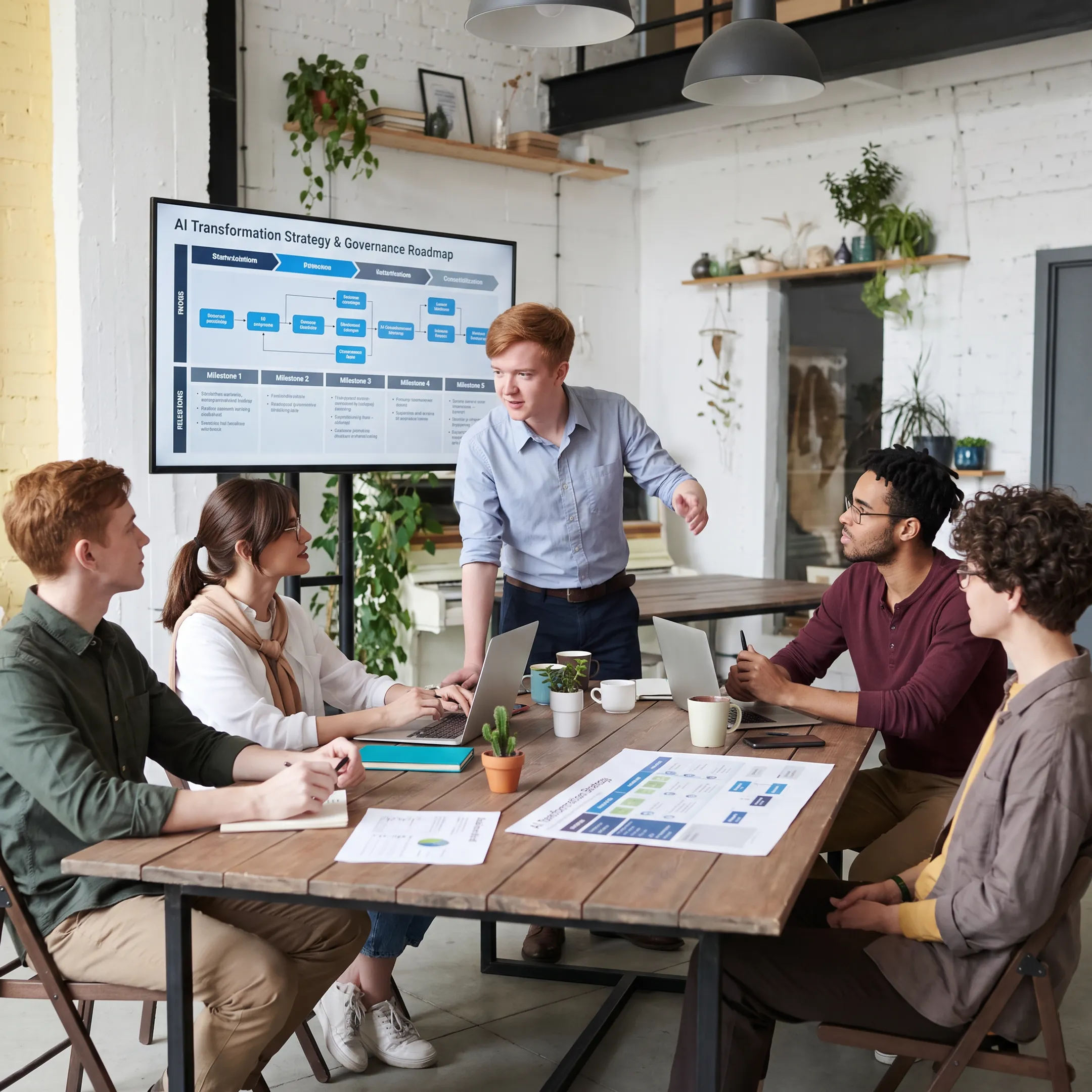 Consultant presenting an AI strategy plan