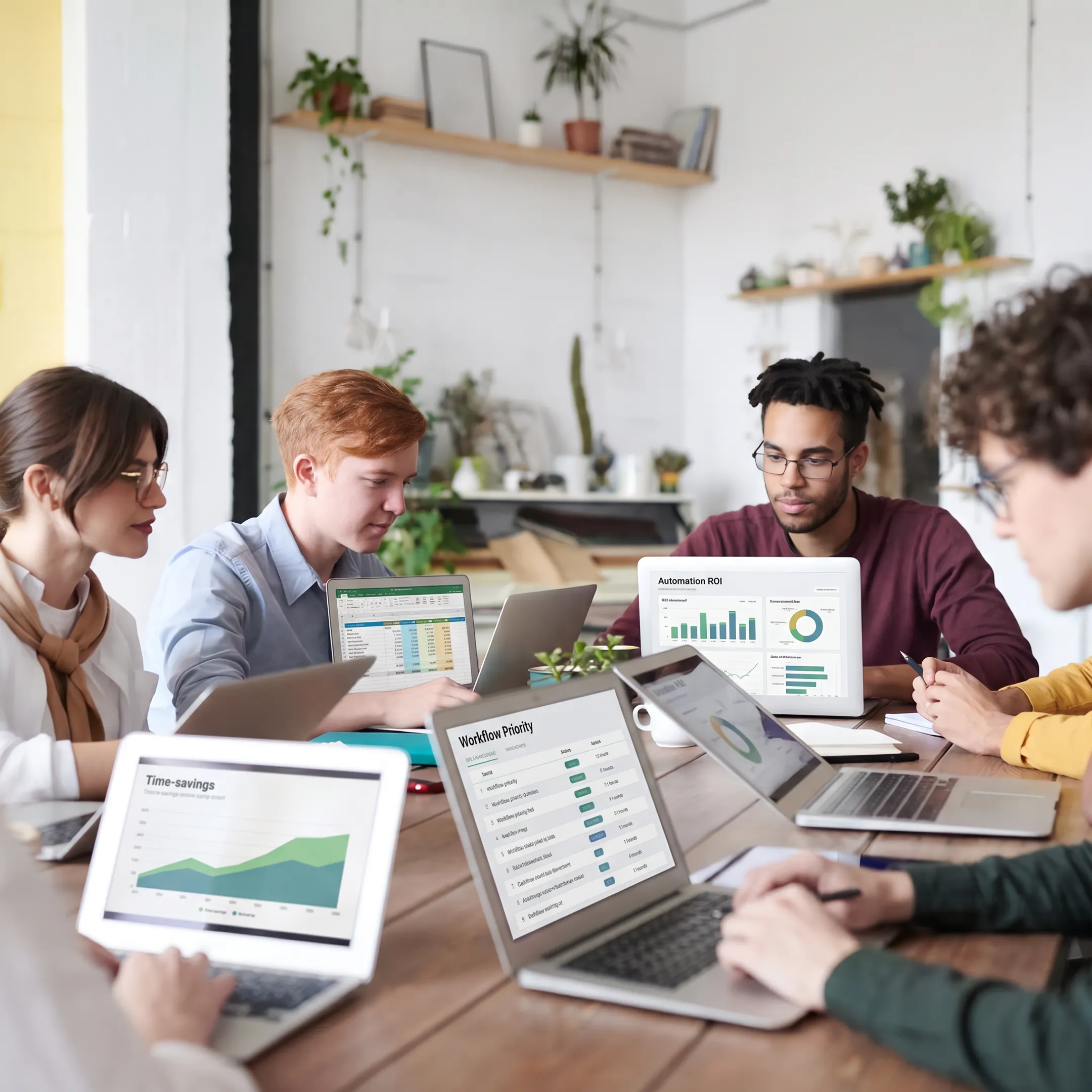 Business leaders reviewing automation ROI metrics