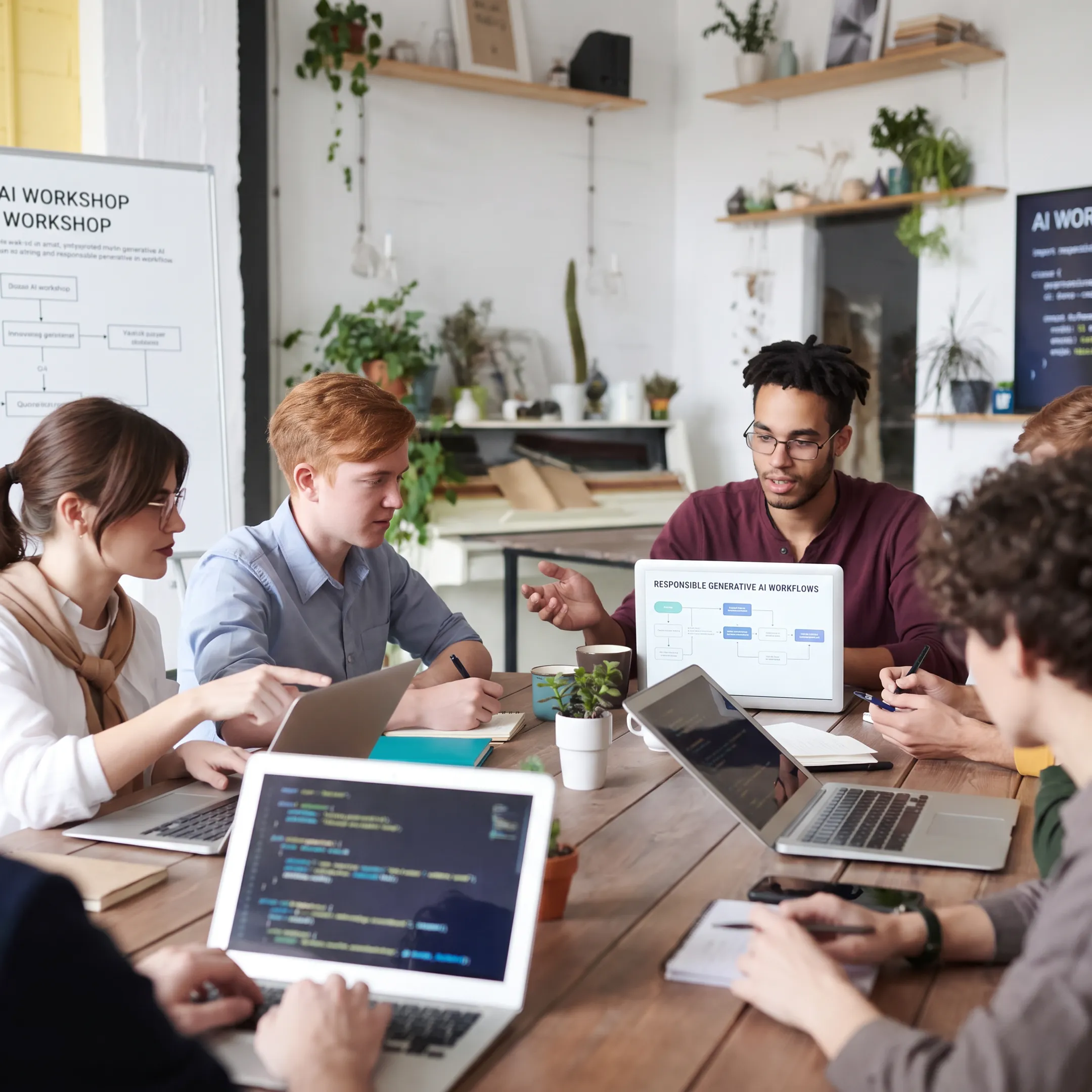 Employees participating in an AI literacy training workshop