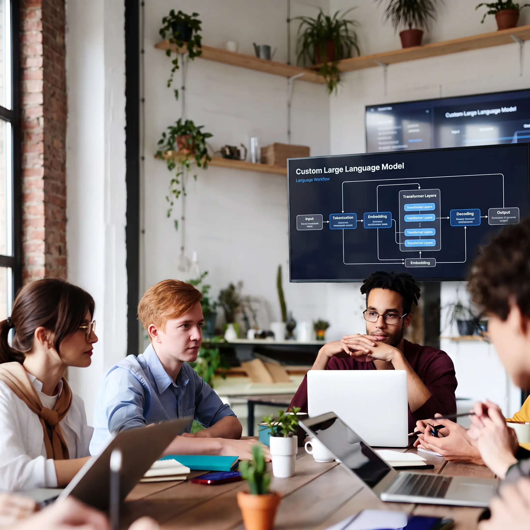 Team reviewing a custom LLM workflow
