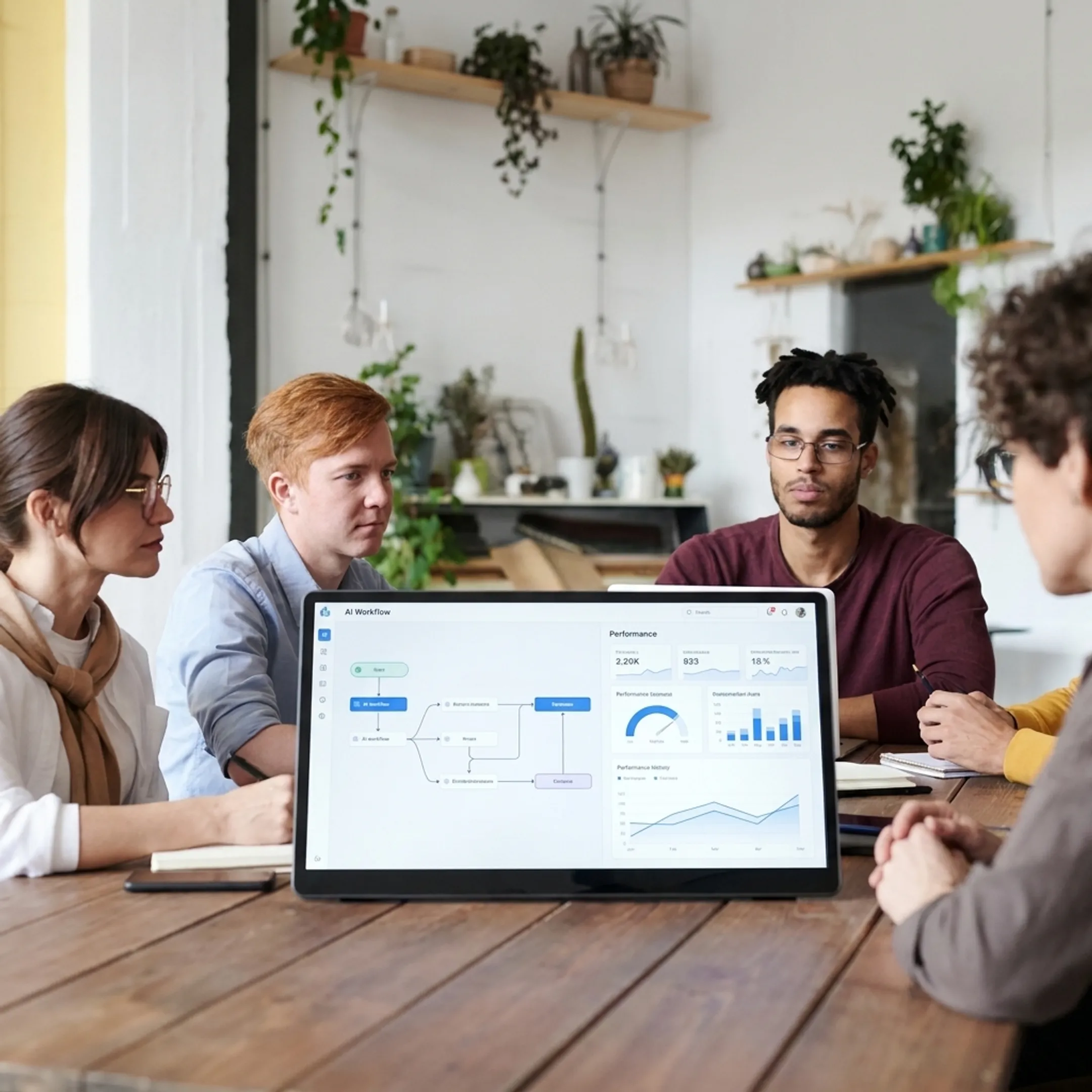 Business leaders reviewing an AI transformation plan