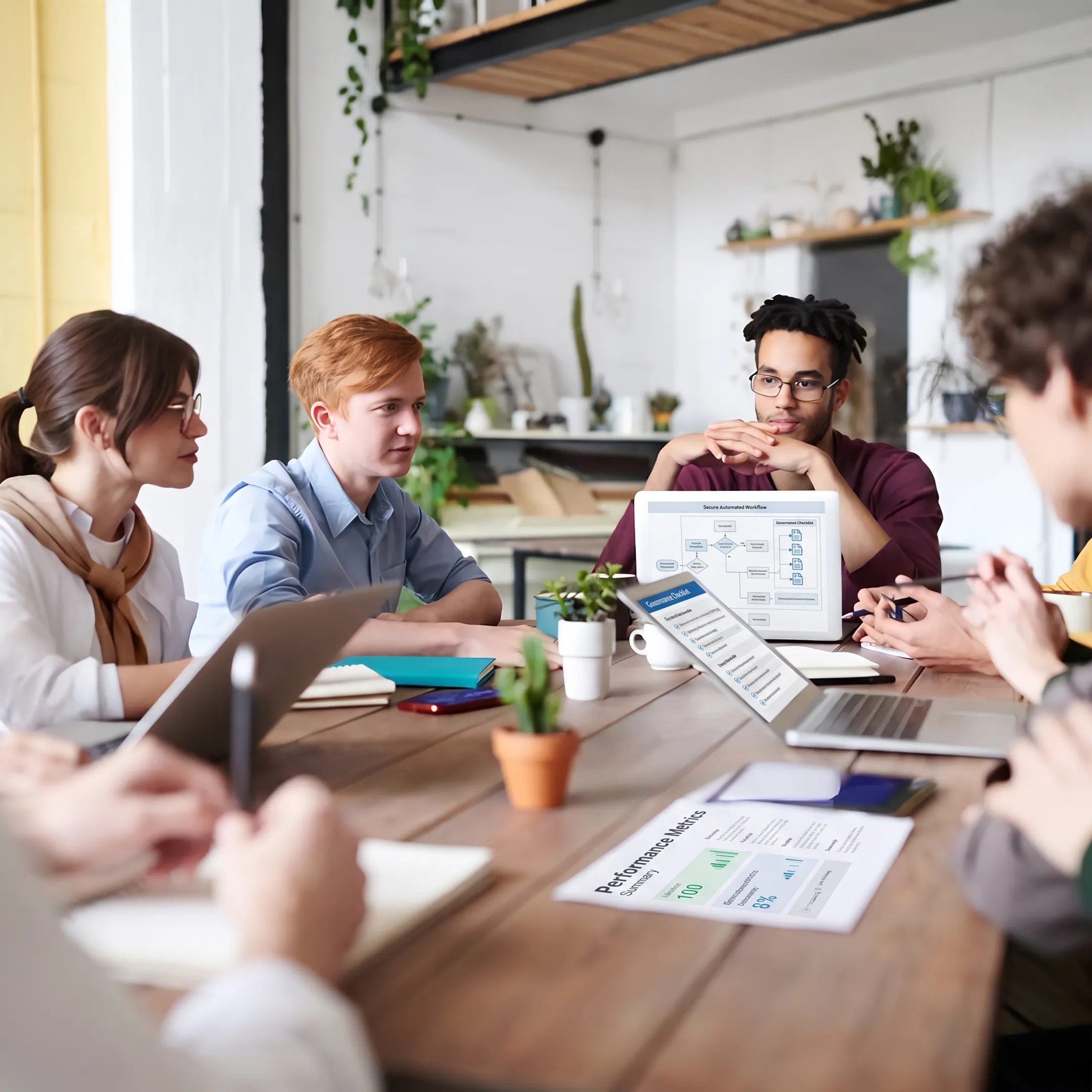 Consultant reviewing secure AI workflow