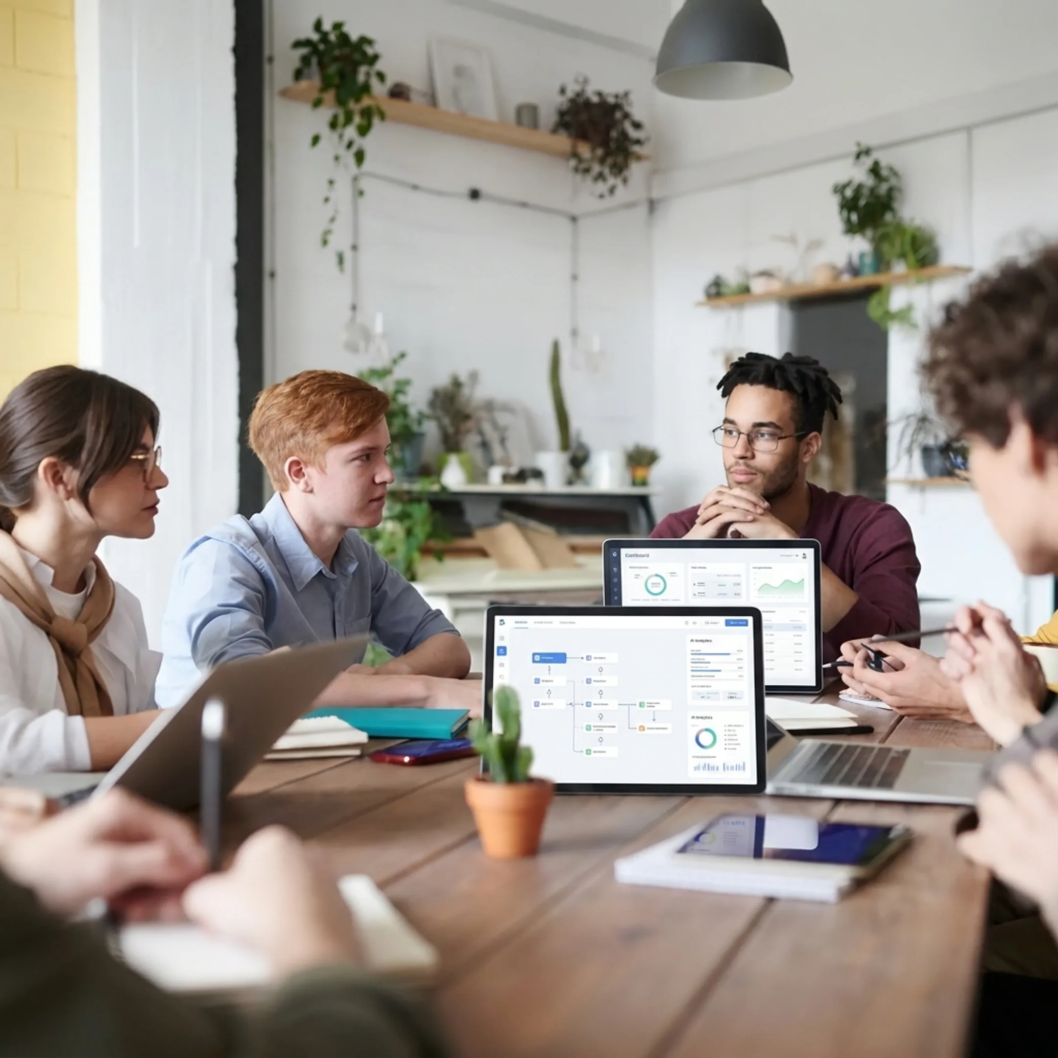 Business leaders reviewing an AI transformation plan
