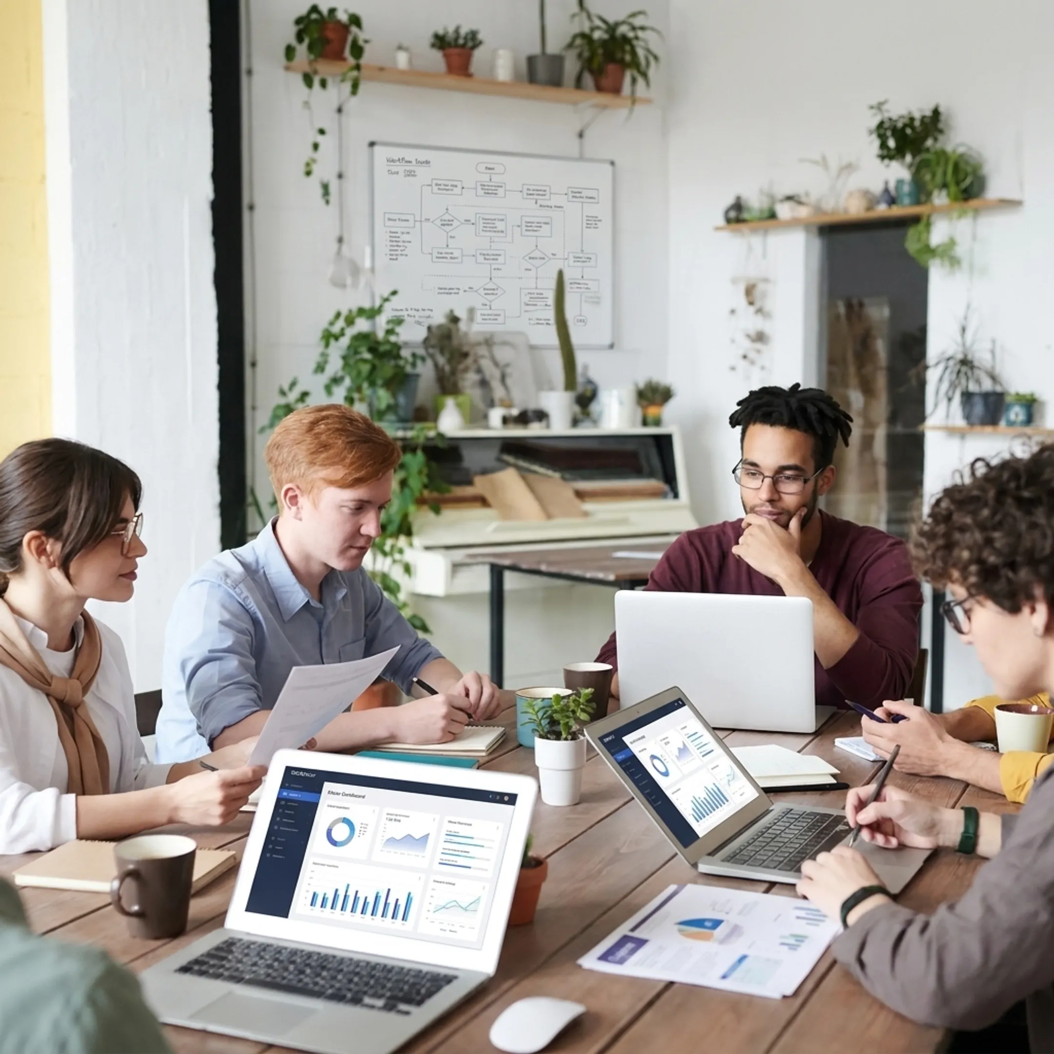 Consultants mapping an AI-enabled business workflow