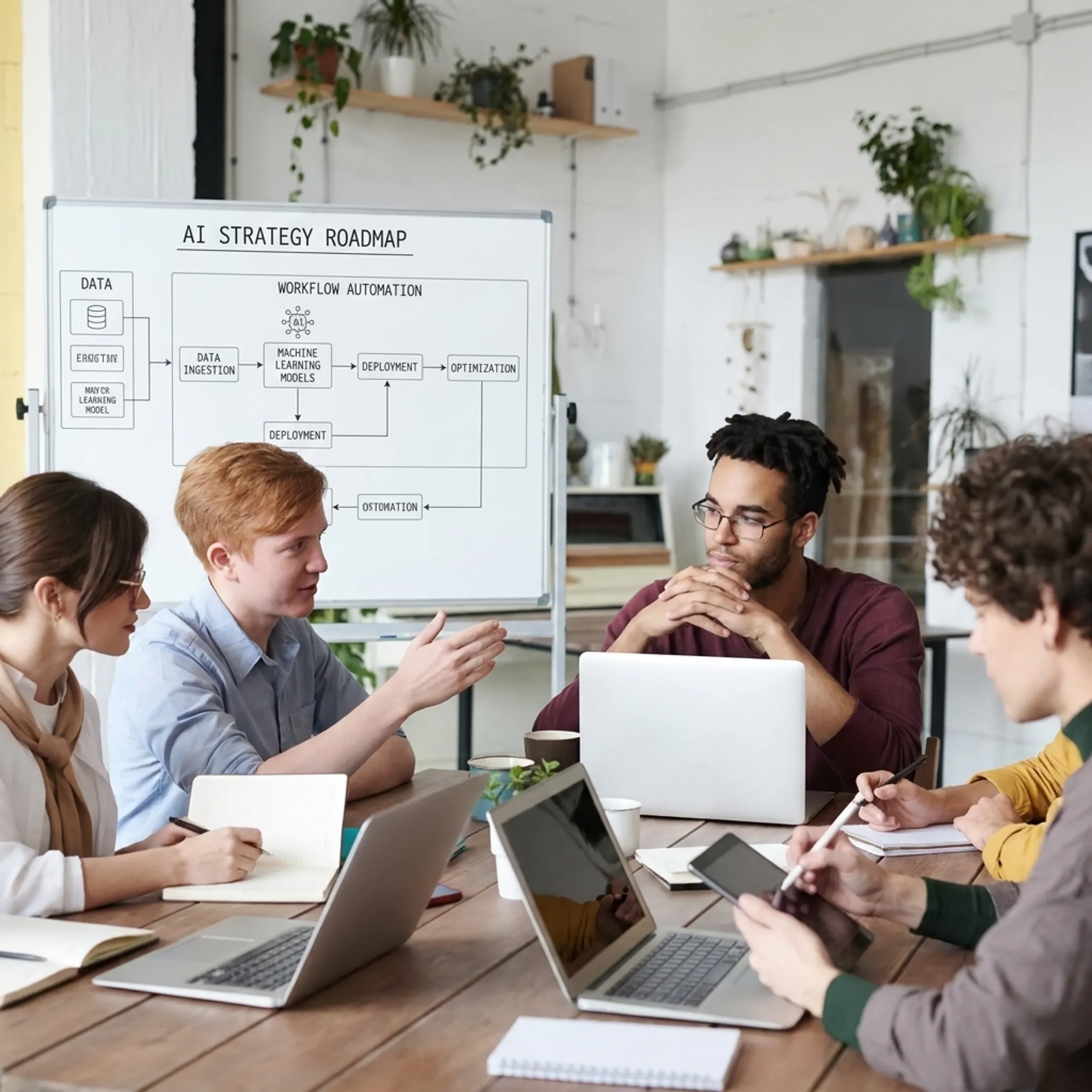 Consultant guiding executives through an AI implementation roadmap
