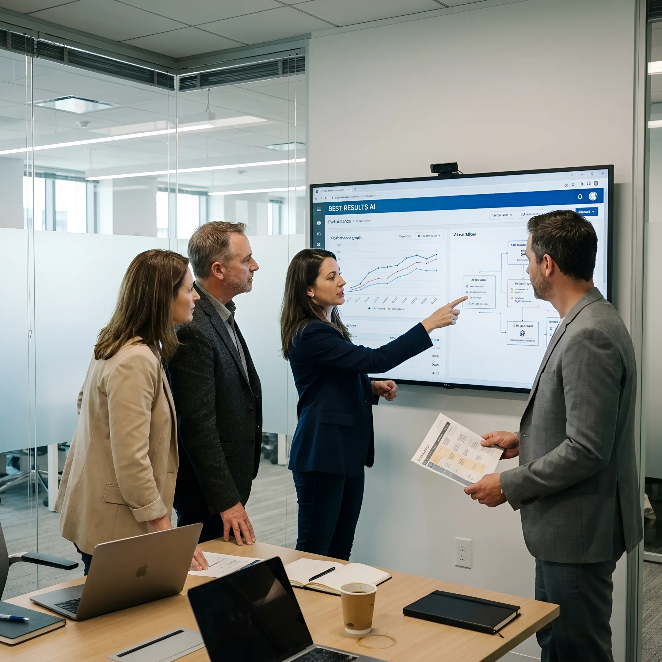 Business leaders reviewing an AI transformation plan