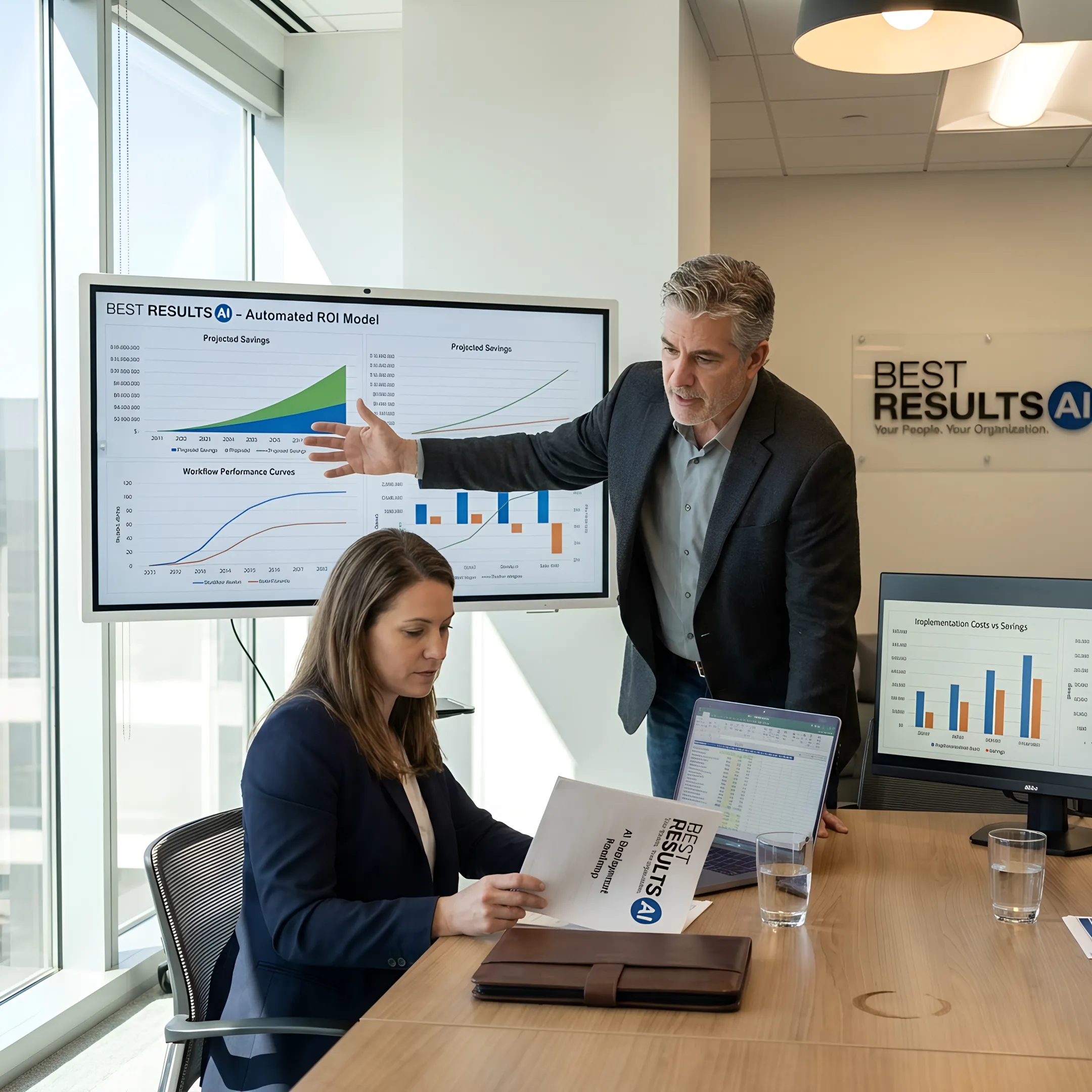 Consultant presenting an automation ROI model