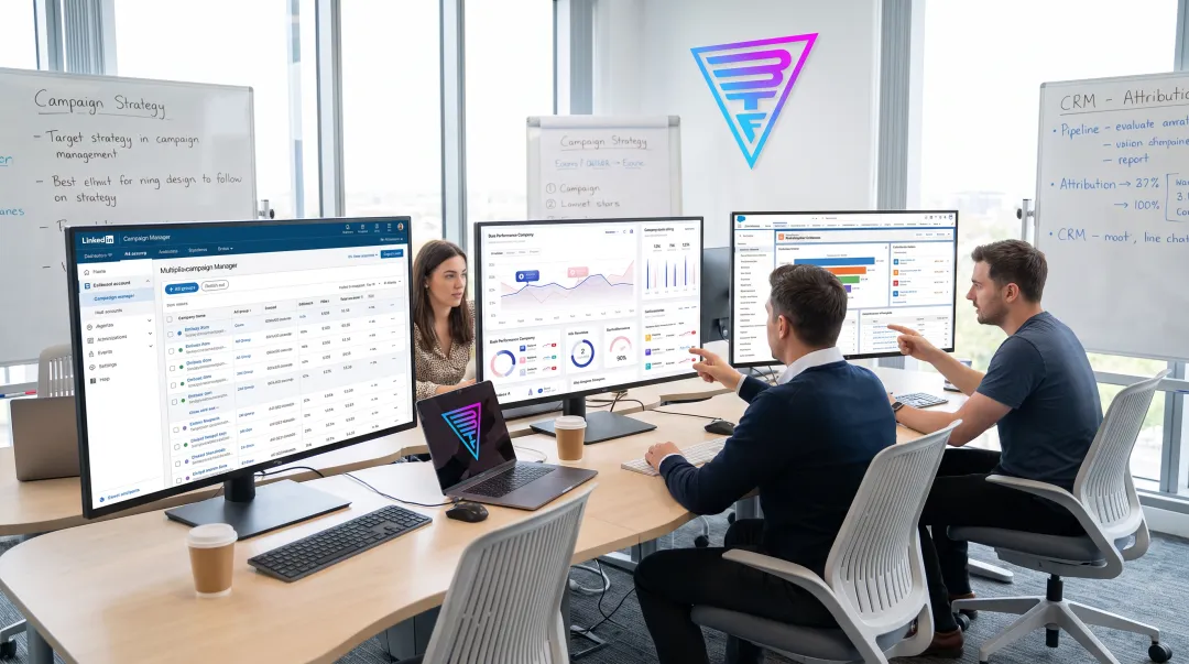 Beyond the Funnel team managing LinkedIn ad campaign performance dashboard