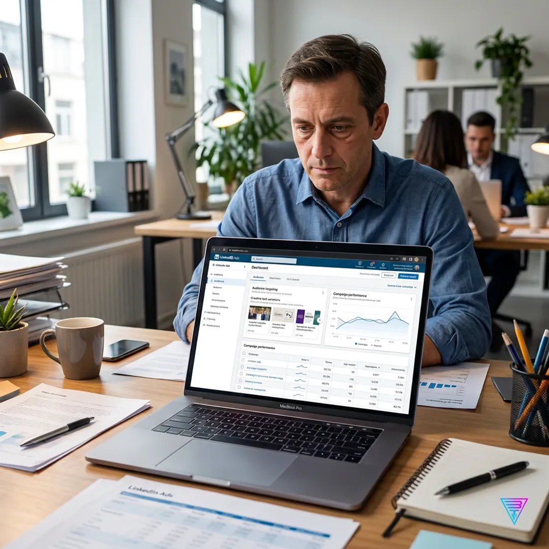 LinkedIn advertising strategist reviewing campaign performance