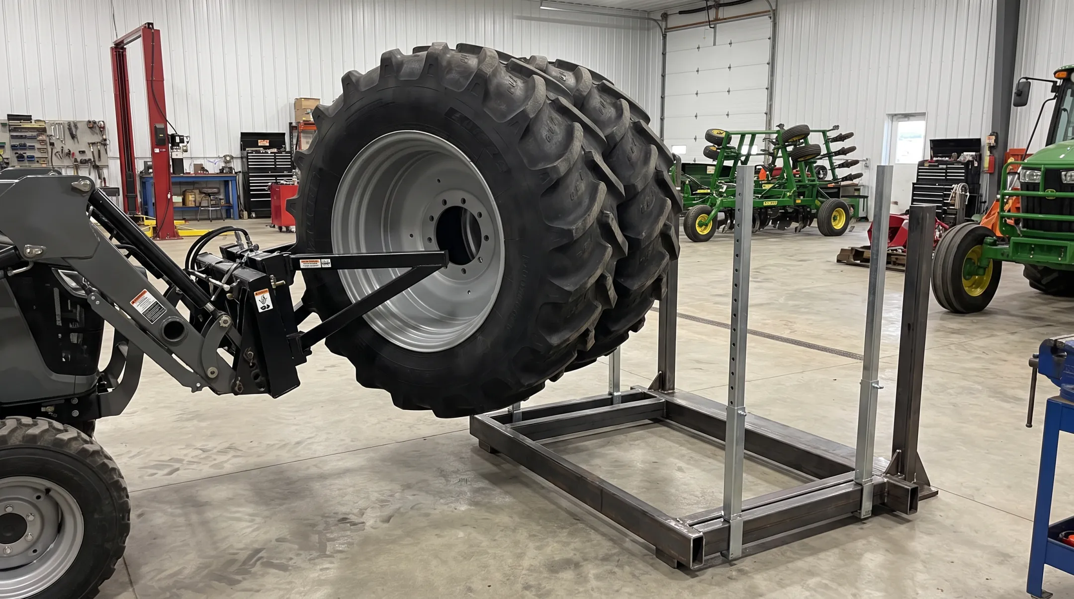Bierman EZ Dual Changer handling mounted agricultural dual wheel safely