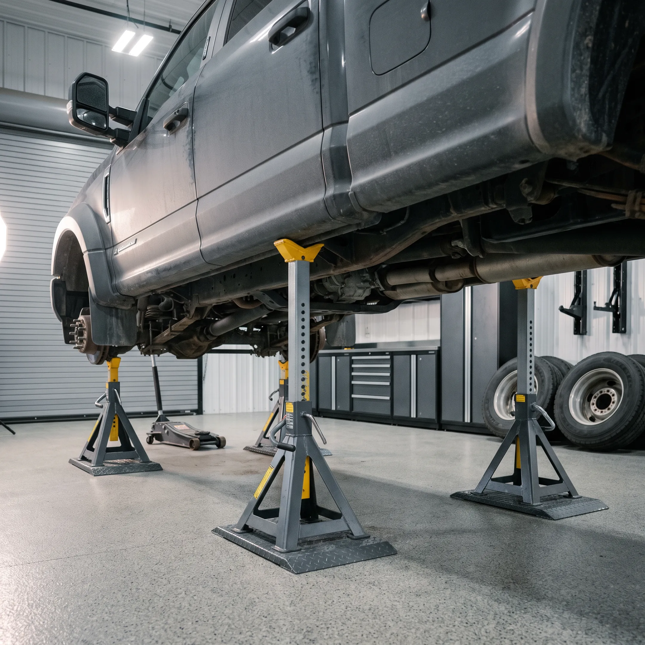 Vehicle servicing with heavy-duty jack stands