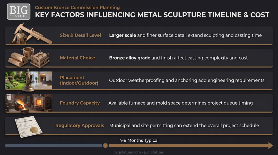 Factors affecting bronze statue timeline and cost comparison chart