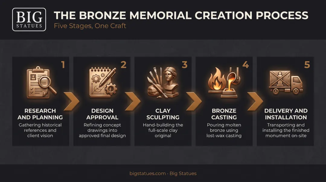 5-step bronze memorial sculpture creation process from planning to installation