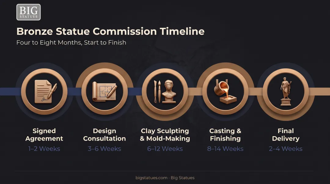 Bronze statue commission timeline from agreement to final delivery