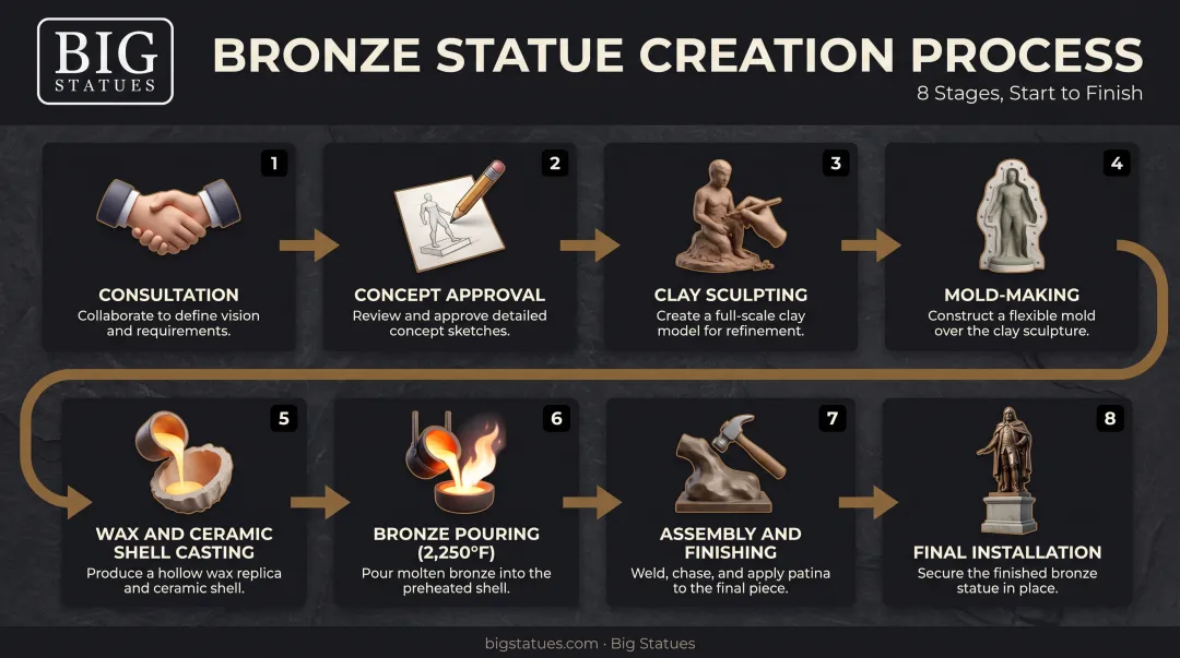 Eight-stage bronze memorial statue casting process from consultation to installation