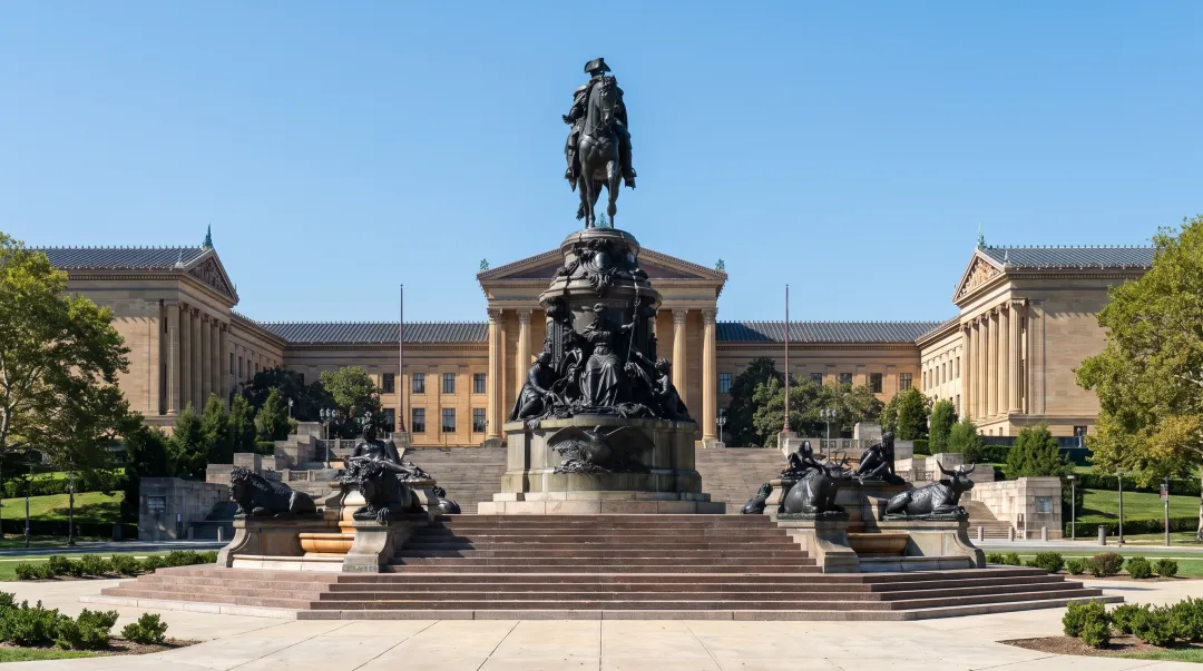 Philadelphia Washington Monument bronze equestrian statue at Eakins Oval