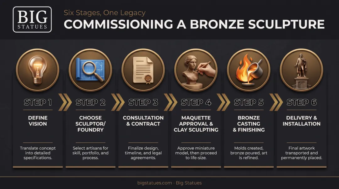 6-step bronze sculpture commissioning process from vision to installation