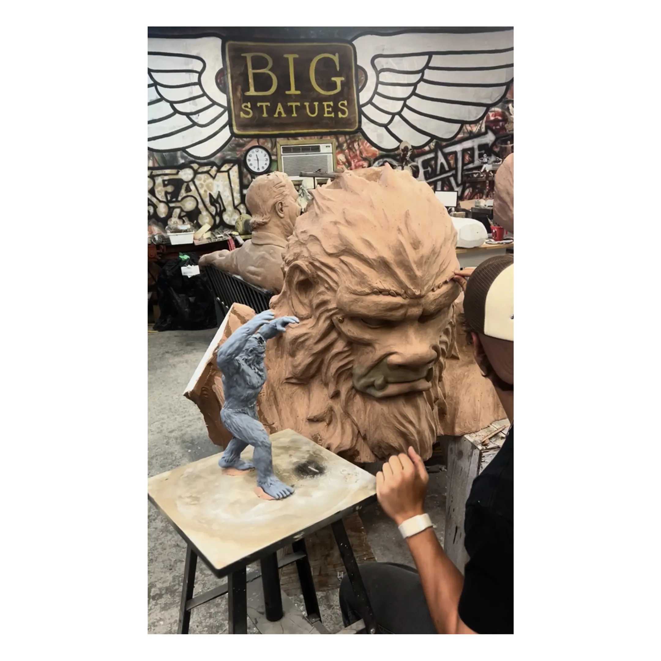 Bronze sculpture being finished in foundry