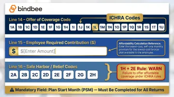 Form 1095-C Lines 14 15 and 16 coding structure and key combinations