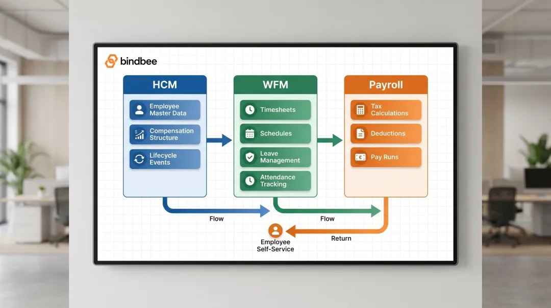 WFM HCM and payroll three-system responsibility division flow diagram