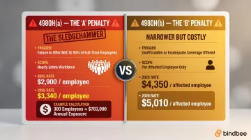 ACA 4980H(a) versus 4980H(b) penalty rates and triggers comparison chart 2025 2026